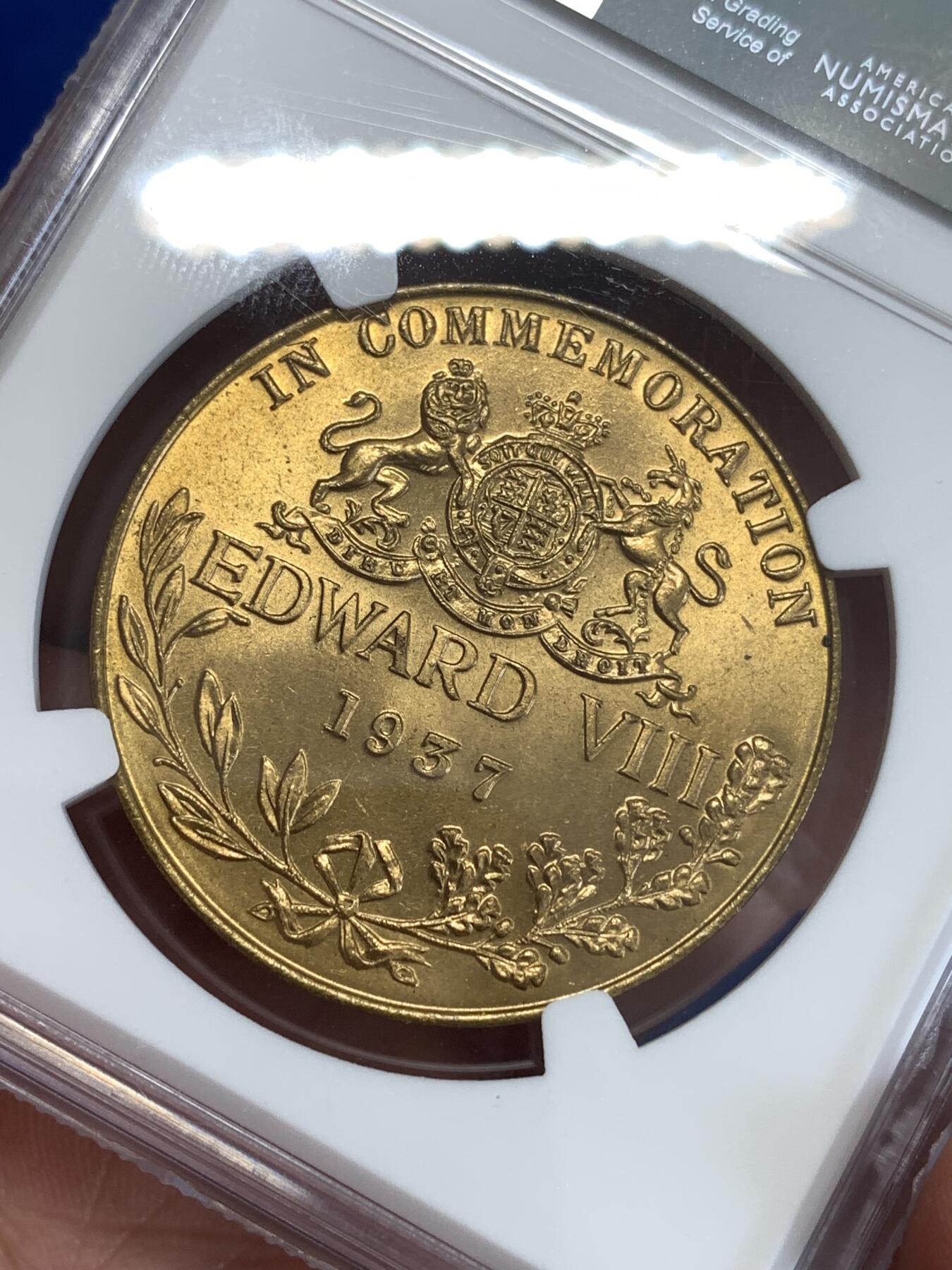 《竞宝斋》第298场- 周日，周一  2场连拍 （全场包邮） NGC MS65 英国爱德华八世登基纪念铜章 亚军分 仅此一枚