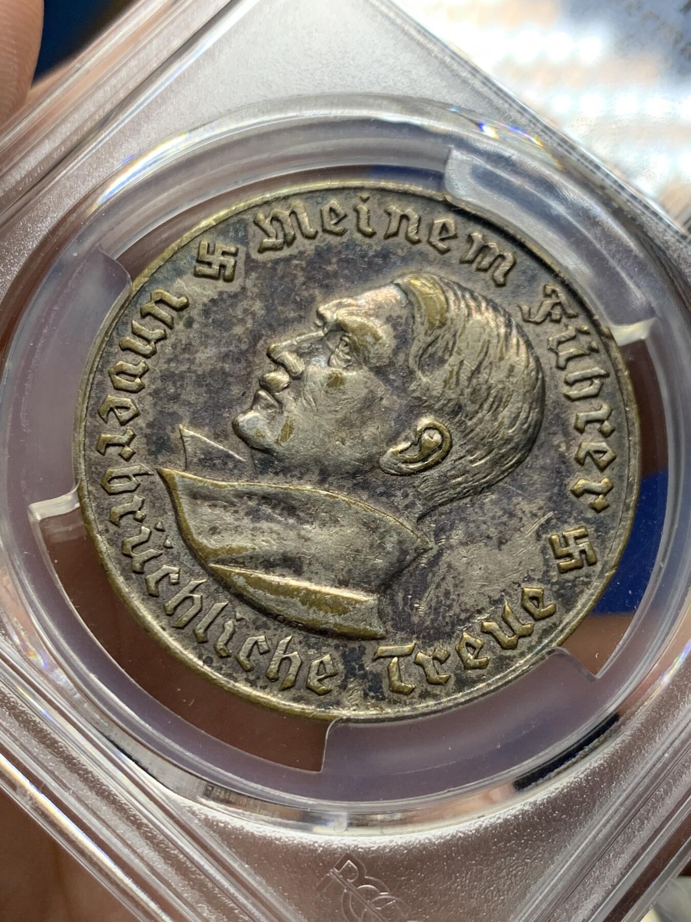 《竞宝斋》第298场- 周日，周一  2场连拍 （全场包邮） PCGS AU53 德国 1934年 帝国布霍尔茨国家社会主义者纪念馆落成镀银纪念铜章 原味包浆 少见品种
