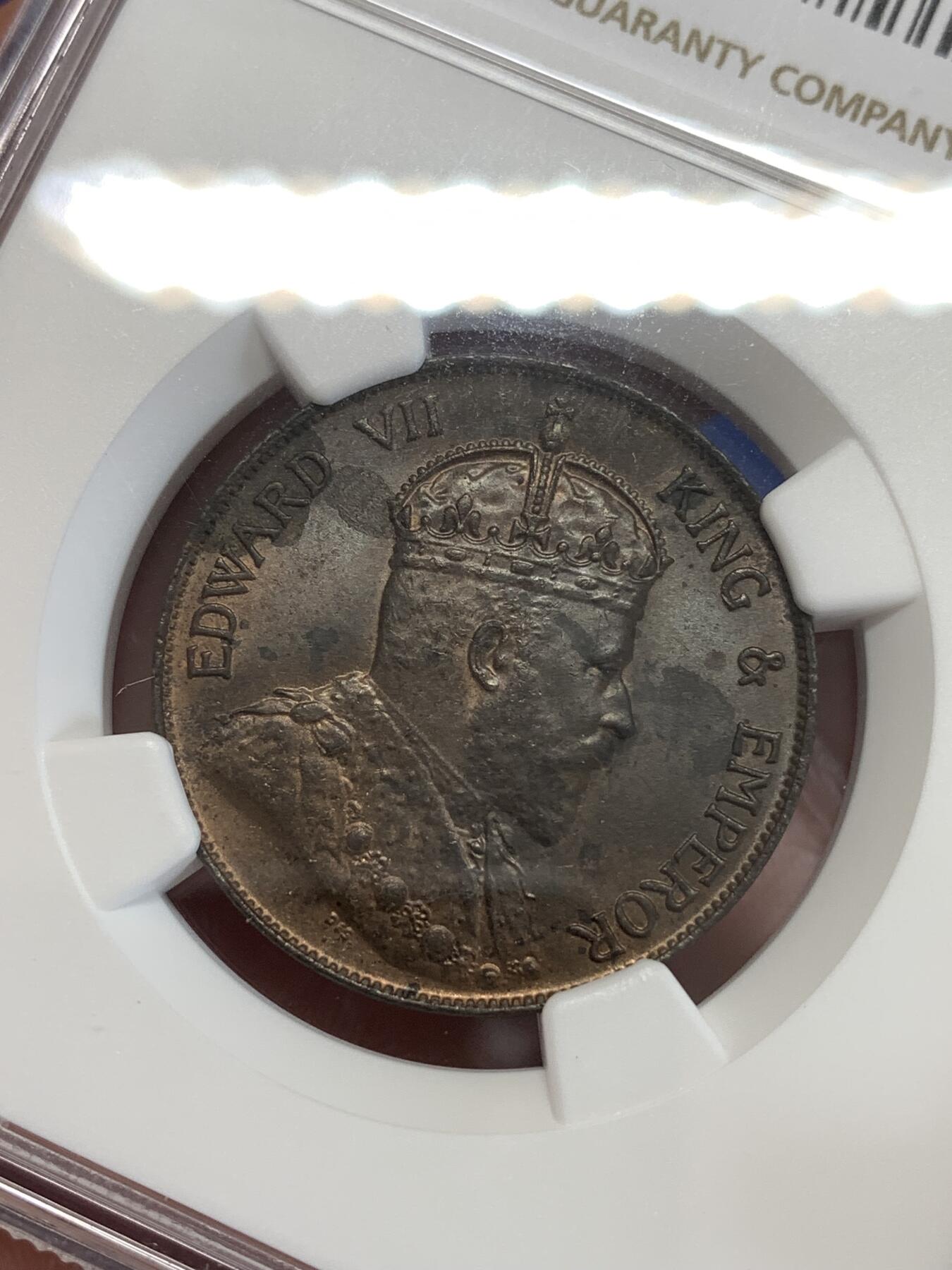 《竞宝斋》第298场- 周日，周一  2场连拍 （全场包邮） NGC MS62BN 香港 1904H年 一仙 爱德华 铜币 原味浆