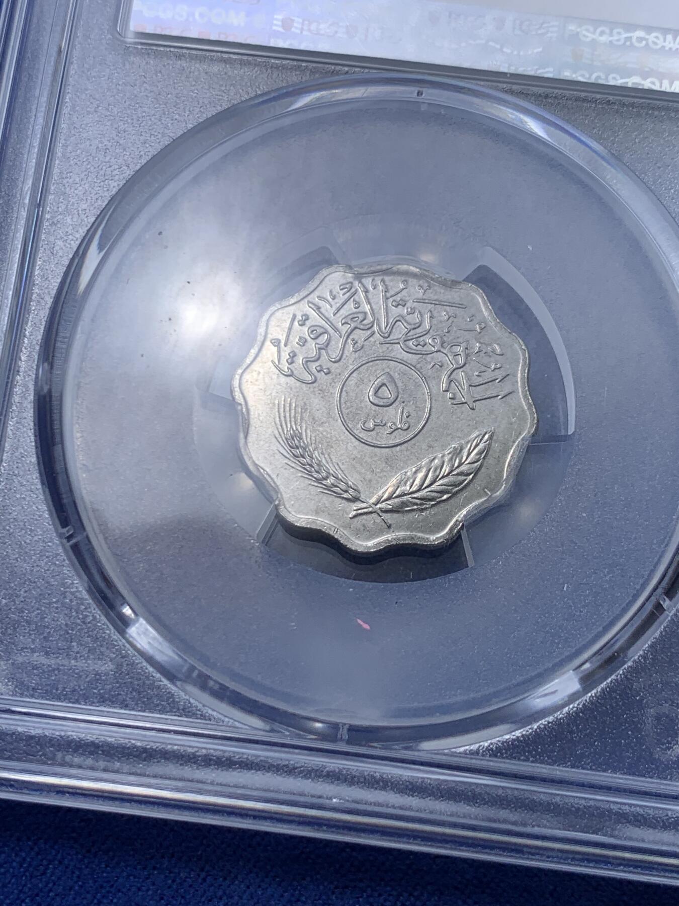 《竞宝斋》第298场- 周日，周一  2场连拍 （全场包邮） PCGS MS64 伊拉克1975年5菲尔FAO纪念镍币