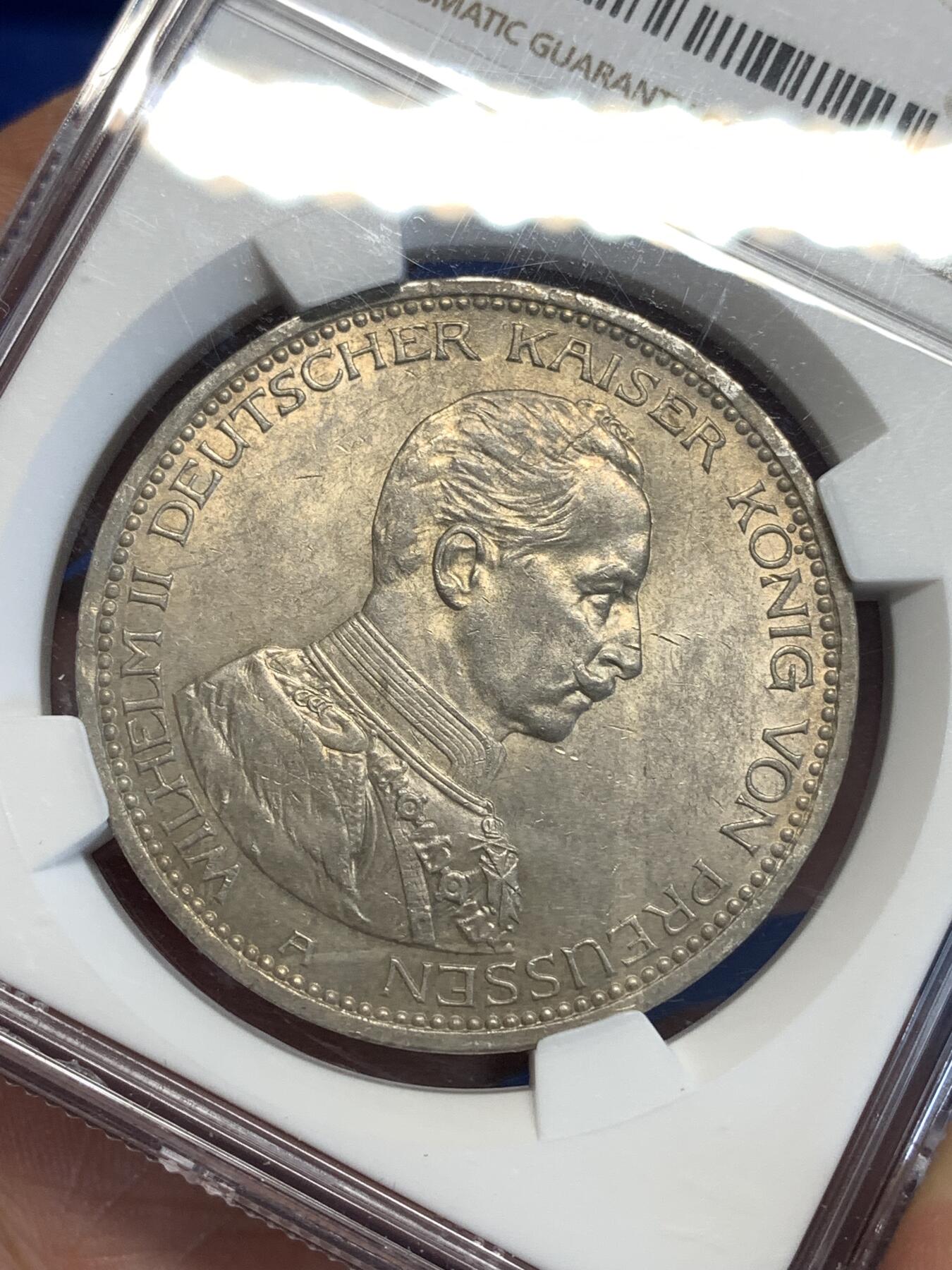 《竞宝斋》第298场- 周日，周一  2场连拍 （全场包邮） NGC MS62 德国1914A威廉二世戎装5马克银币