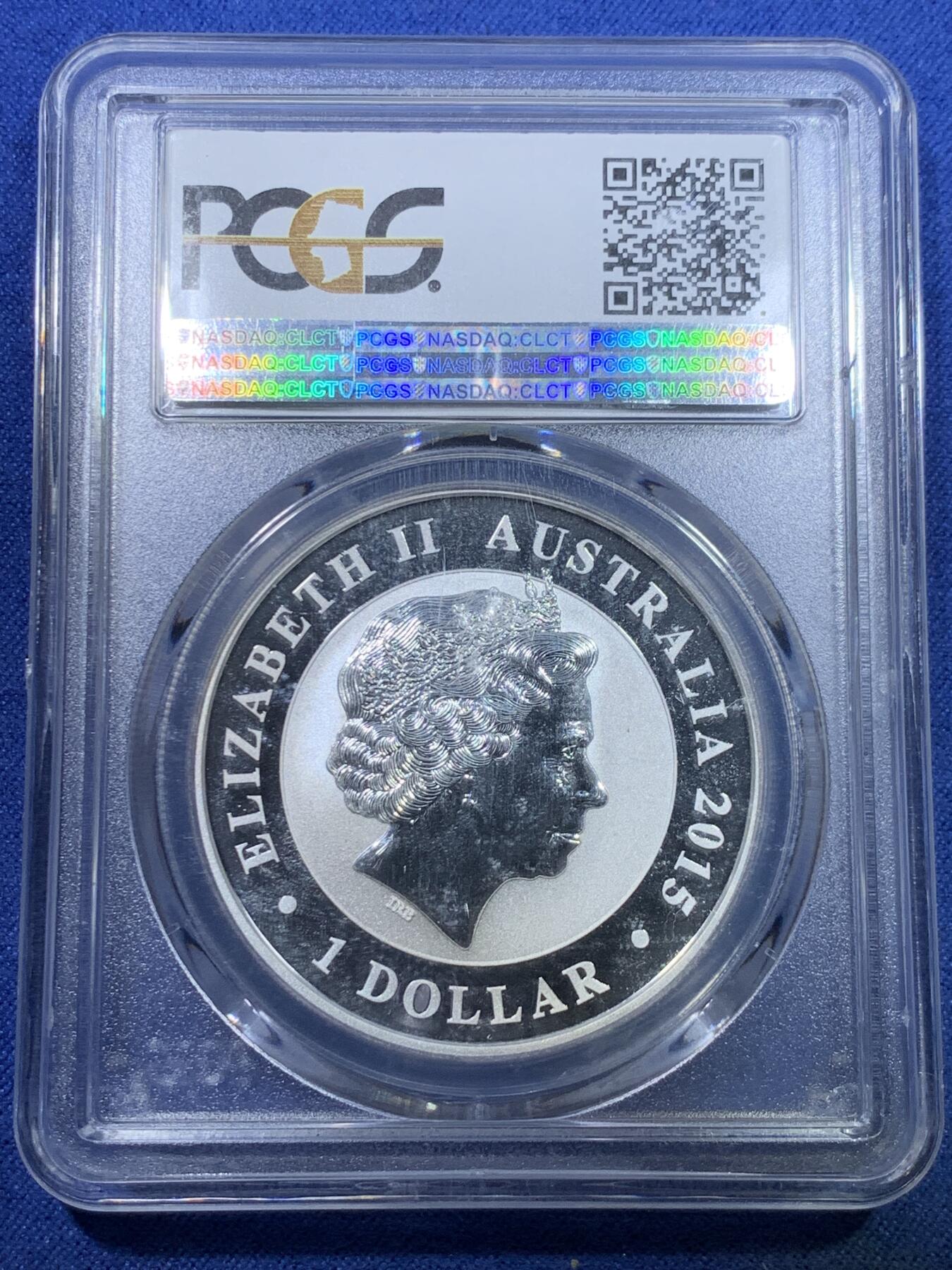 《竞宝斋》第298场- 周日，周一  2场连拍 （全场包邮） PCGS MS70 澳大利亚2015笑翠鸟25周年纪念银币 山羊标 31.1克 999银