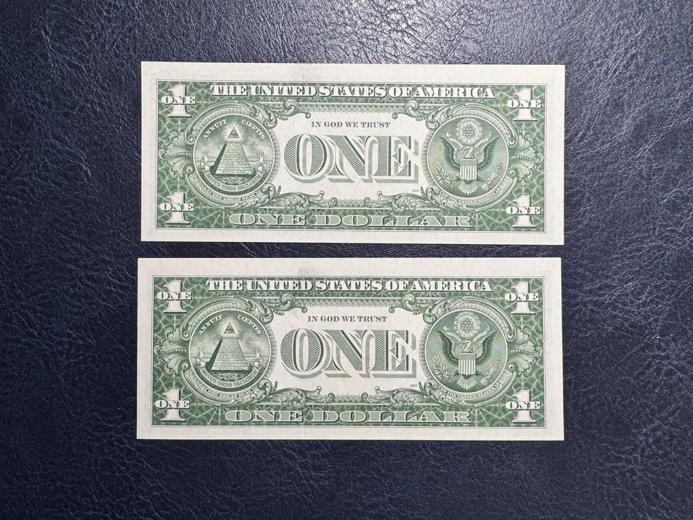 收藏联盟Quantum Auction 第369期拍卖  美国1957年1美元银币券两张 品相全新UNC 号码无347且豹子号身
