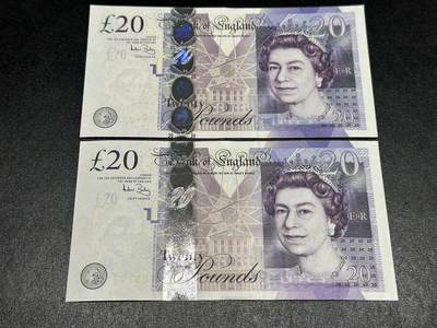《外钞收藏家》第四百零四期 - 英国F序列20镑 两张连号一起 全新UNC