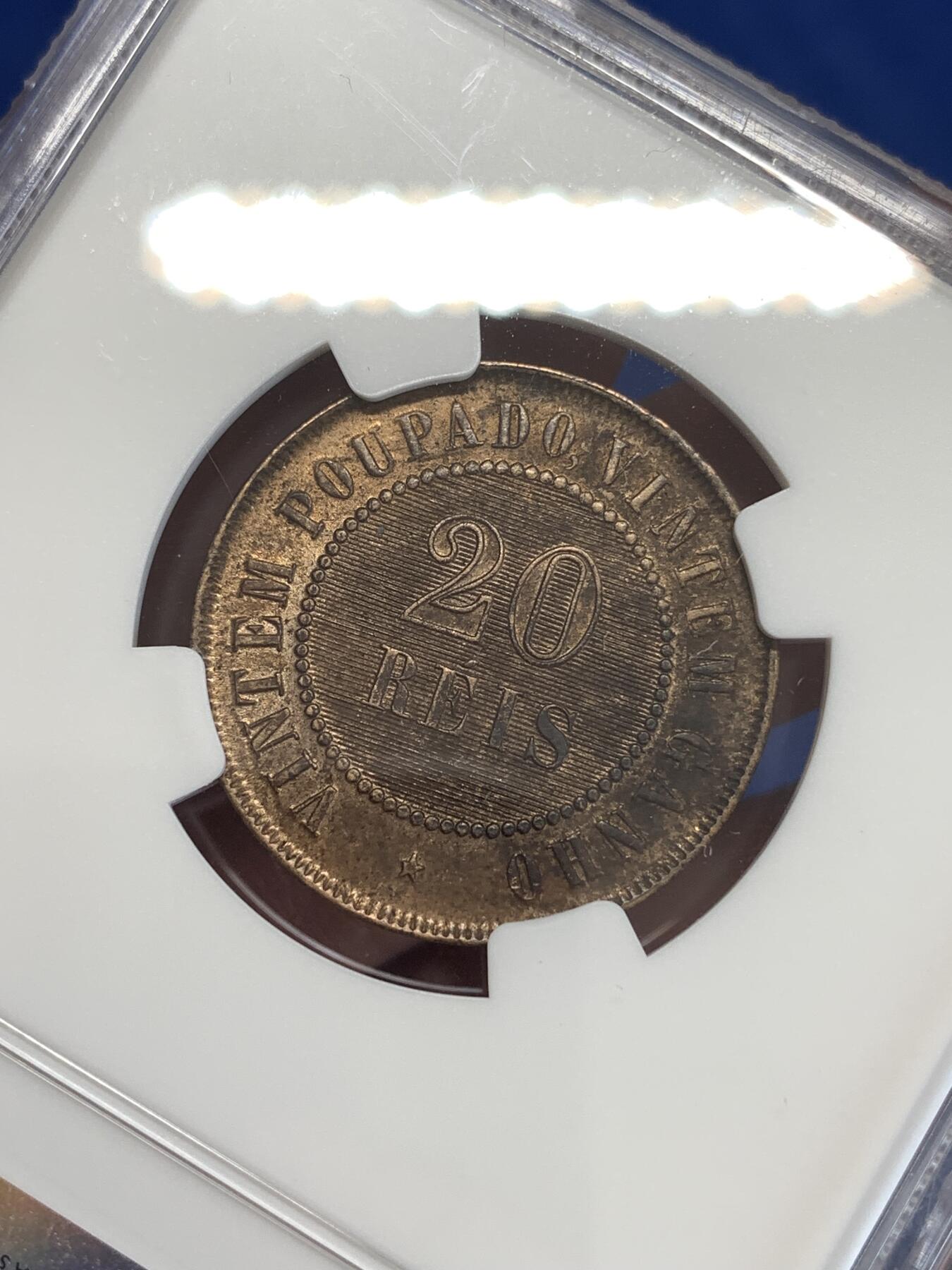 《竞宝斋》第298场- 周日，周一  2场连拍 （全场包邮） NGC MS61RB 巴西1904年20R瑞斯Reis MS少见发行时间较短好品稀少