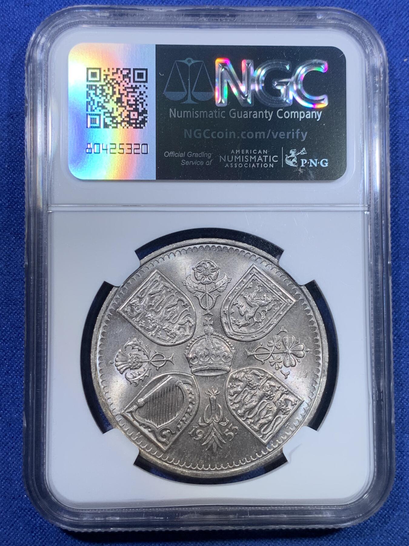 《竞宝斋》第298场- 周日，周一  2场连拍 （全场包邮） NGC MS64 1953年英国伊丽莎白二世登基纪念克朗64分