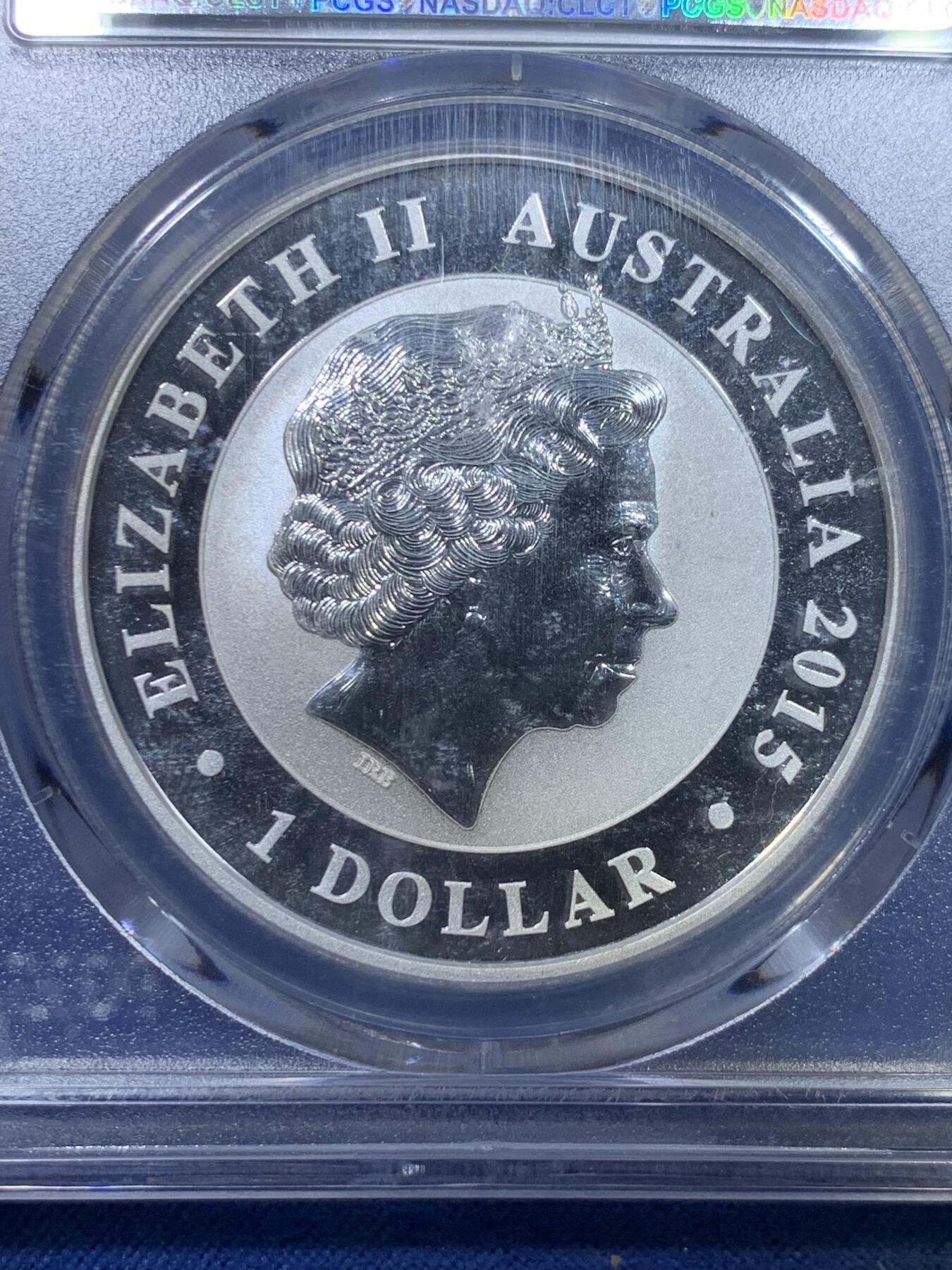 《竞宝斋》第298场- 周日，周一  2场连拍 （全场包邮） PCGS MS70 澳大利亚2015笑翠鸟25周年纪念银币 山羊标 31.1克 999银