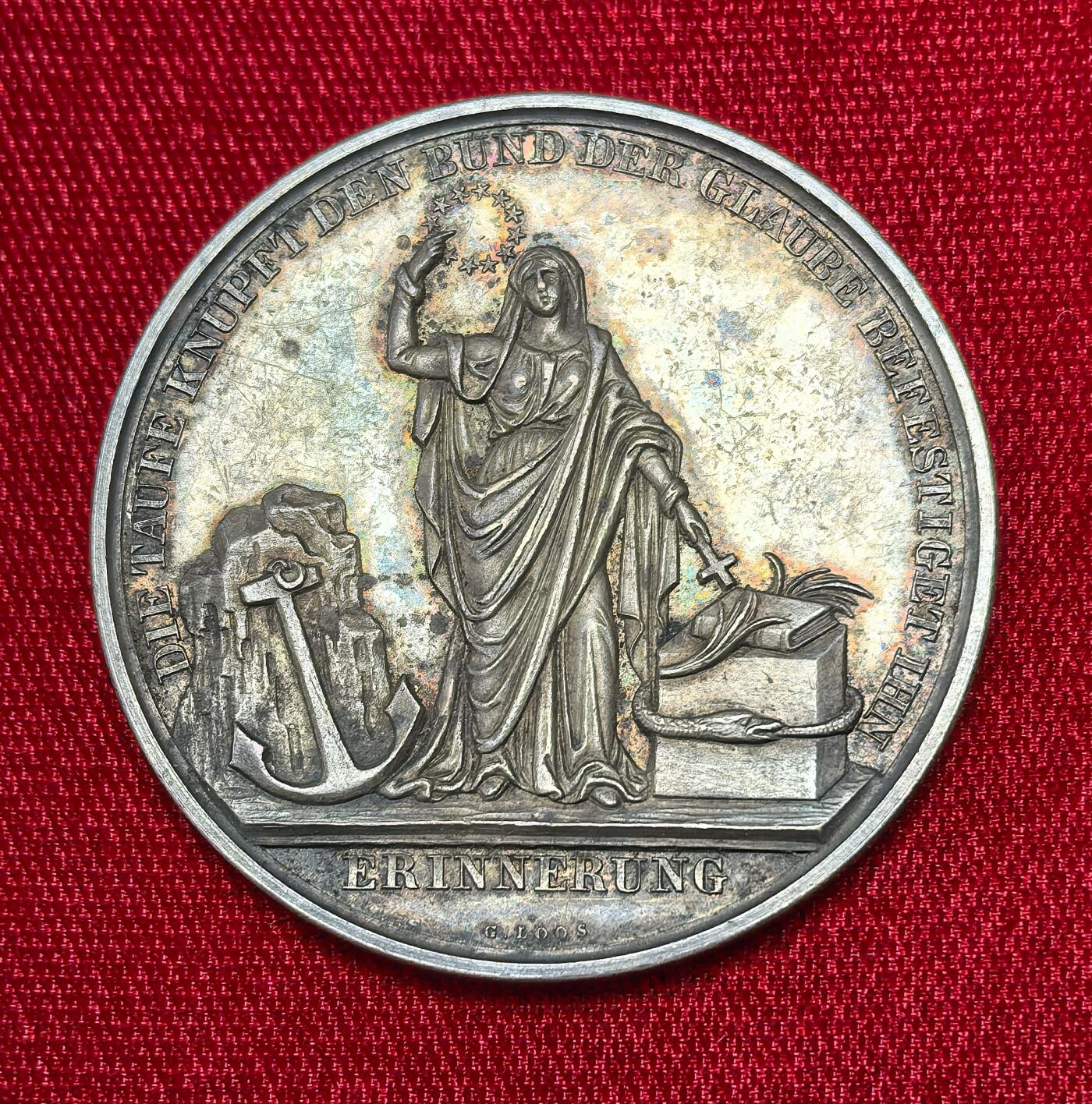 凡希社世界钱币微拍第二百八十一期 十九世纪德国受洗纪念大银章AU五彩，LOOS名家作品。