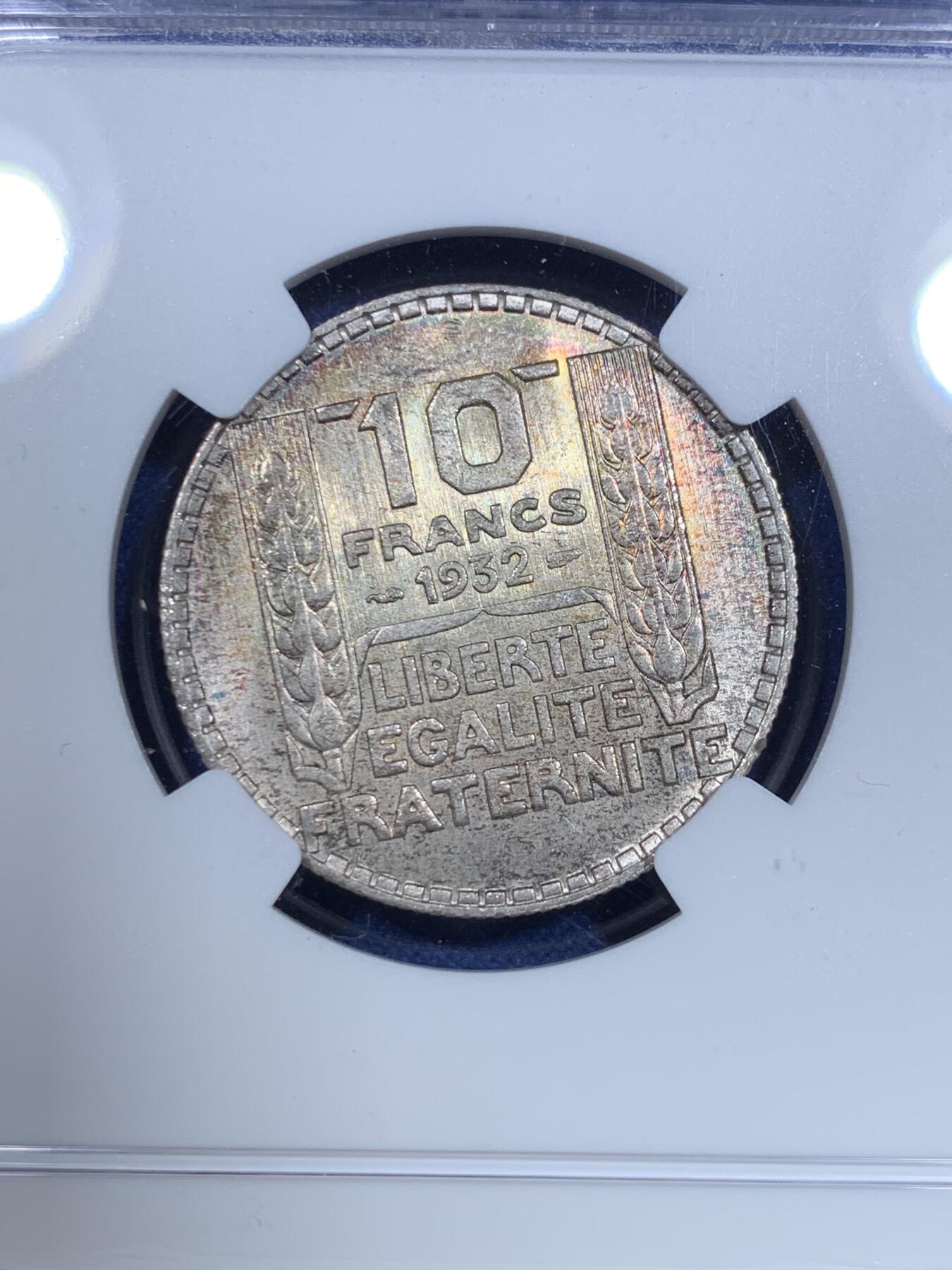 《竞宝斋》第298场- 周日，周一  2场连拍 （全场包邮） NGC MS64 法国1932年谷物女神10法郎银币