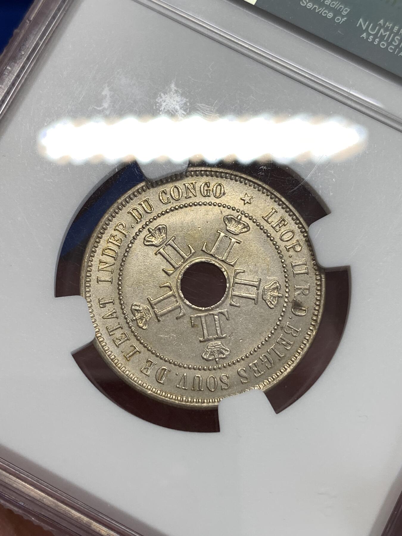 《竞宝斋》第298场- 周日，周一  2场连拍 （全场包邮） NGC MS63 刚果 1906 自由邦20分 这枚难度比较大