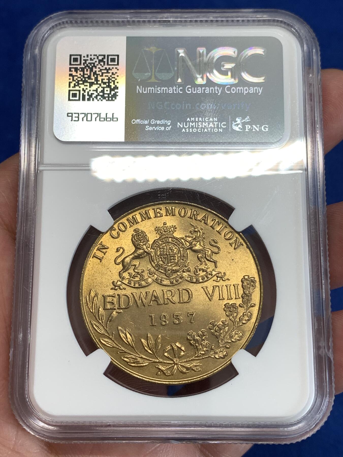 《竞宝斋》第298场- 周日，周一  2场连拍 （全场包邮） NGC MS65 英国爱德华八世登基纪念铜章 亚军分 仅此一枚