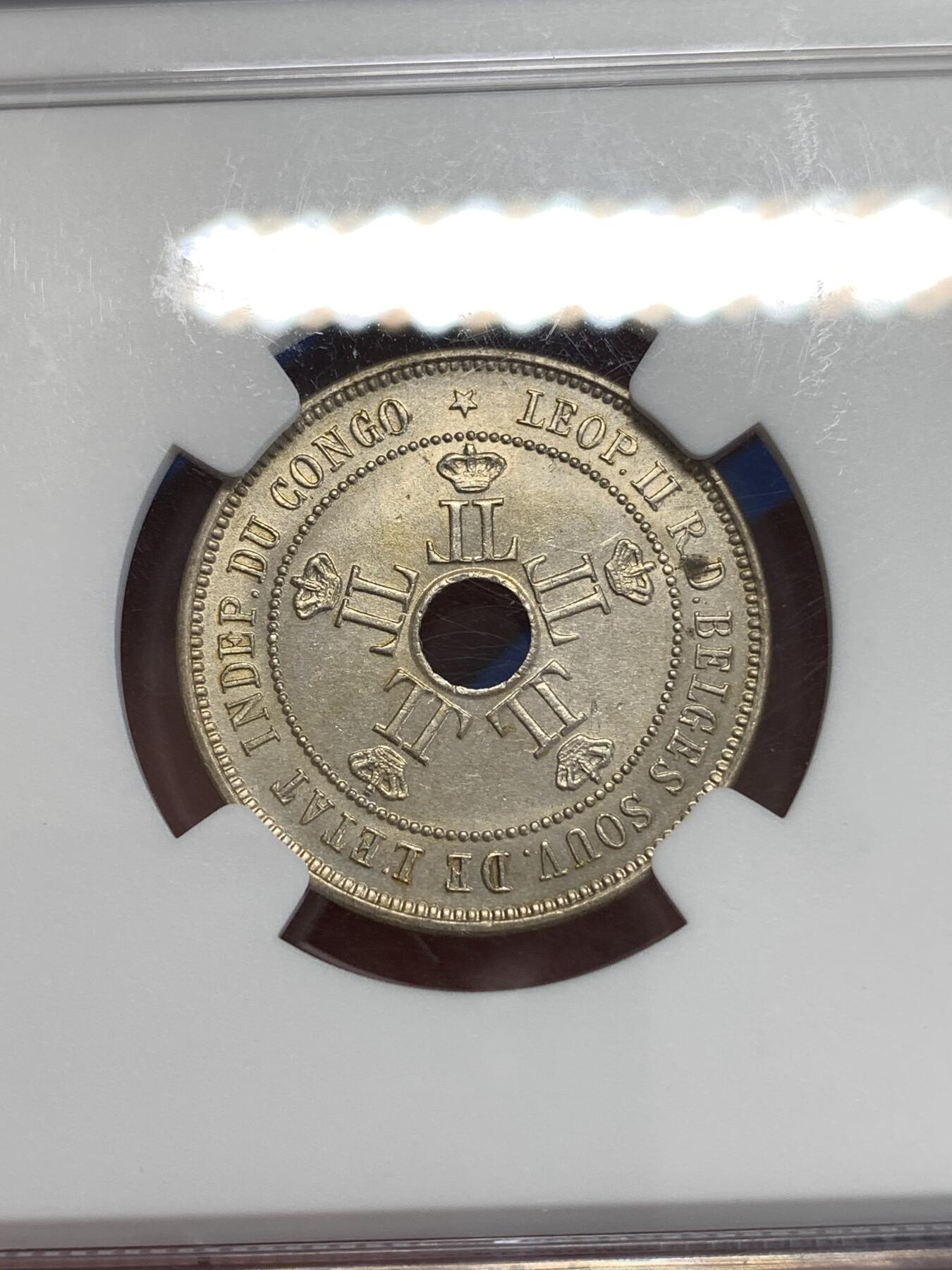 《竞宝斋》第298场- 周日，周一  2场连拍 （全场包邮） NGC MS63 刚果 1906 自由邦20分 这枚难度比较大