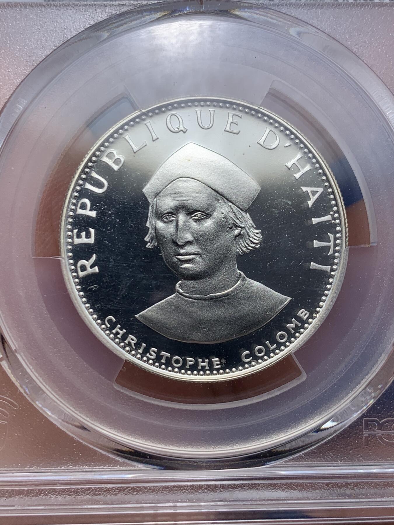 《竞宝斋》第298场- 周日，周一  2场连拍 （全场包邮） 四枚一套 PCGS PR67-69 1973年海地25-50古德银币 吹海螺的少女 带原包装钱包