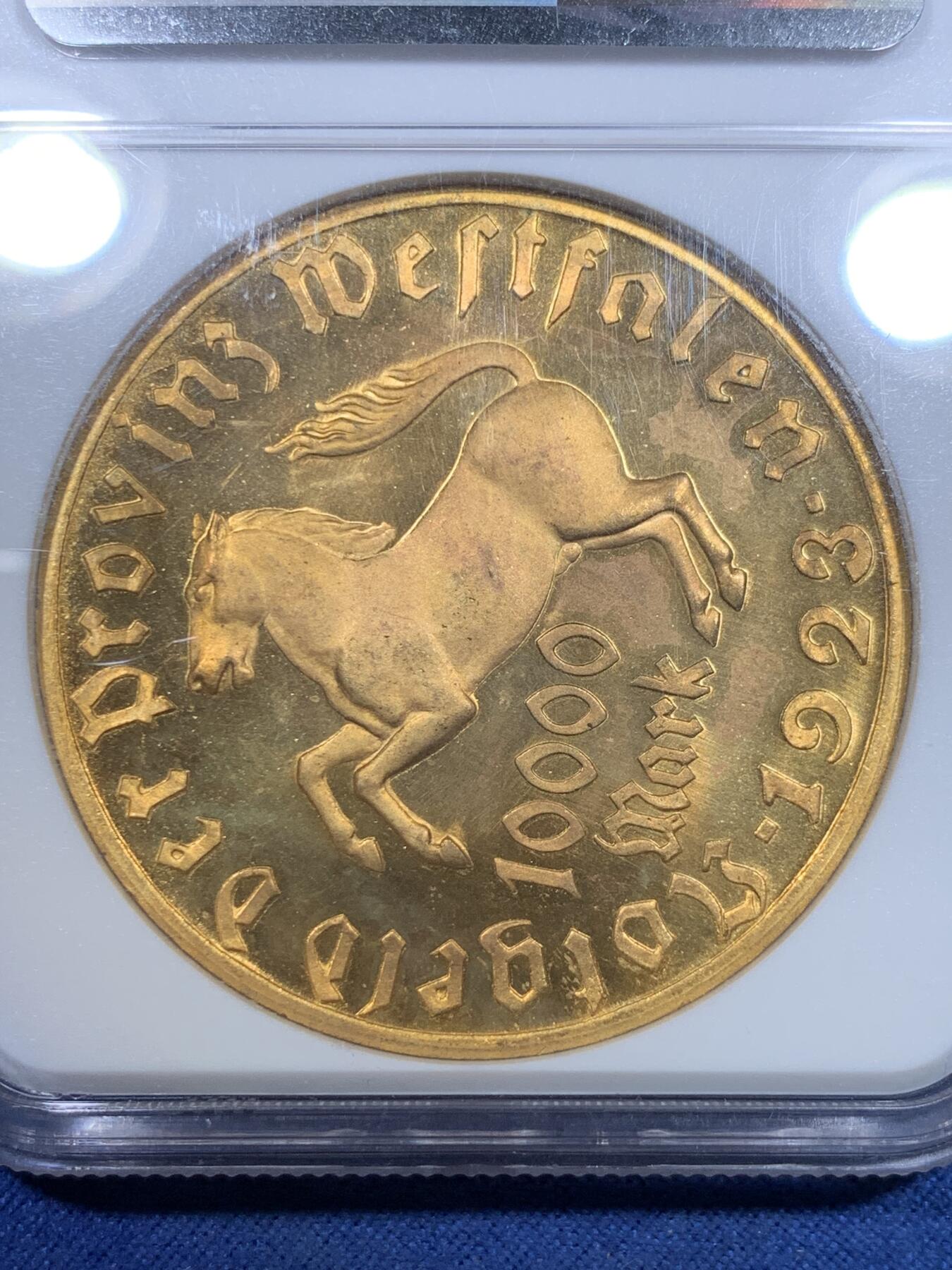 《竞宝斋》第298场- 周日，周一  2场连拍 （全场包邮） NGC MS65 德国 1923年 10000马克紧急状态币 有强烈镜面凝霜感 品相优秀