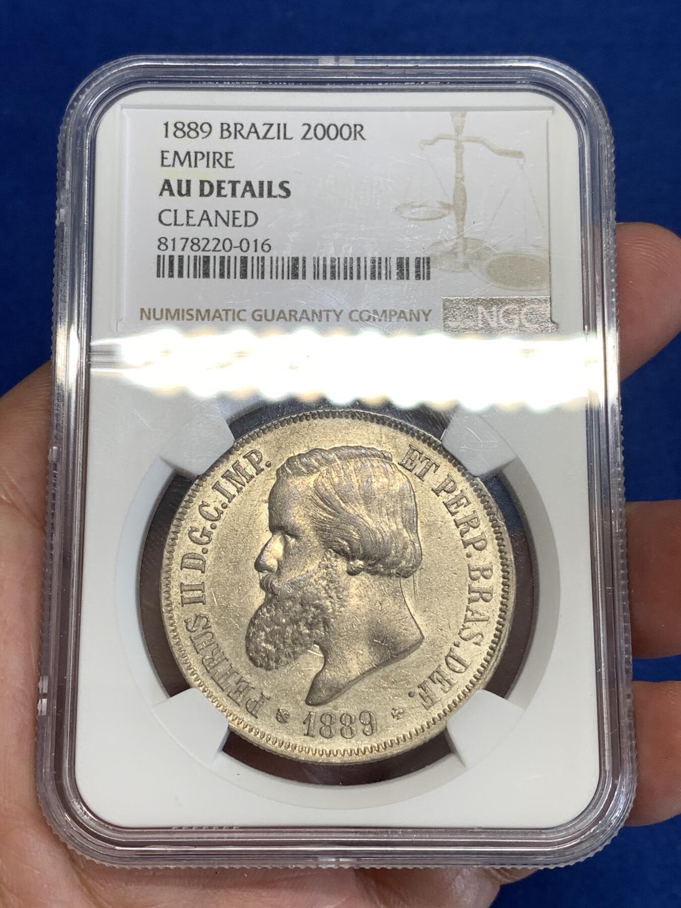 《竞宝斋》第299场- 周日，周一  2场连拍 （全场包邮） NGC AUD 巴西1889年2000R大银币
