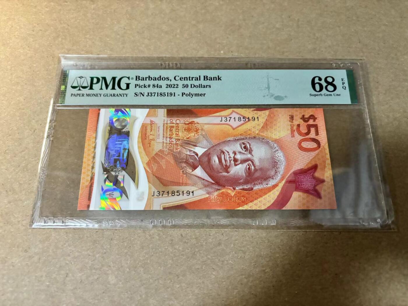 【Blue Auction】✨世界纸币精拍第530期【精】 巴巴多斯 2022年50元  PMG68EPQ 超高分