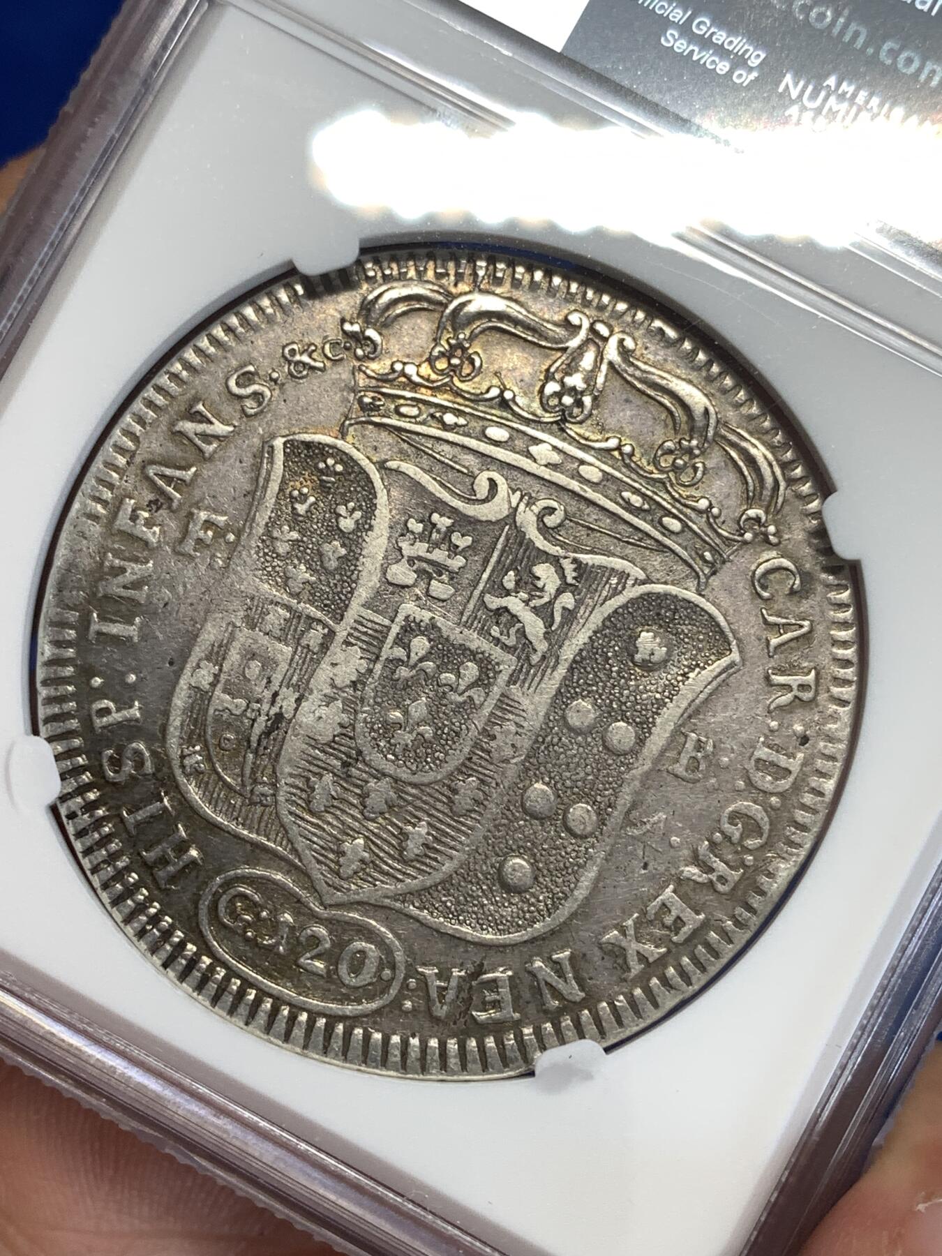 《竞宝斋》第299场- 周日，周一  2场连拍 （全场包邮） NGC XF 意大利 1734 那不勒斯王国 塞巴斯蒂安 120G 大银币 稀缺品种 细节见图