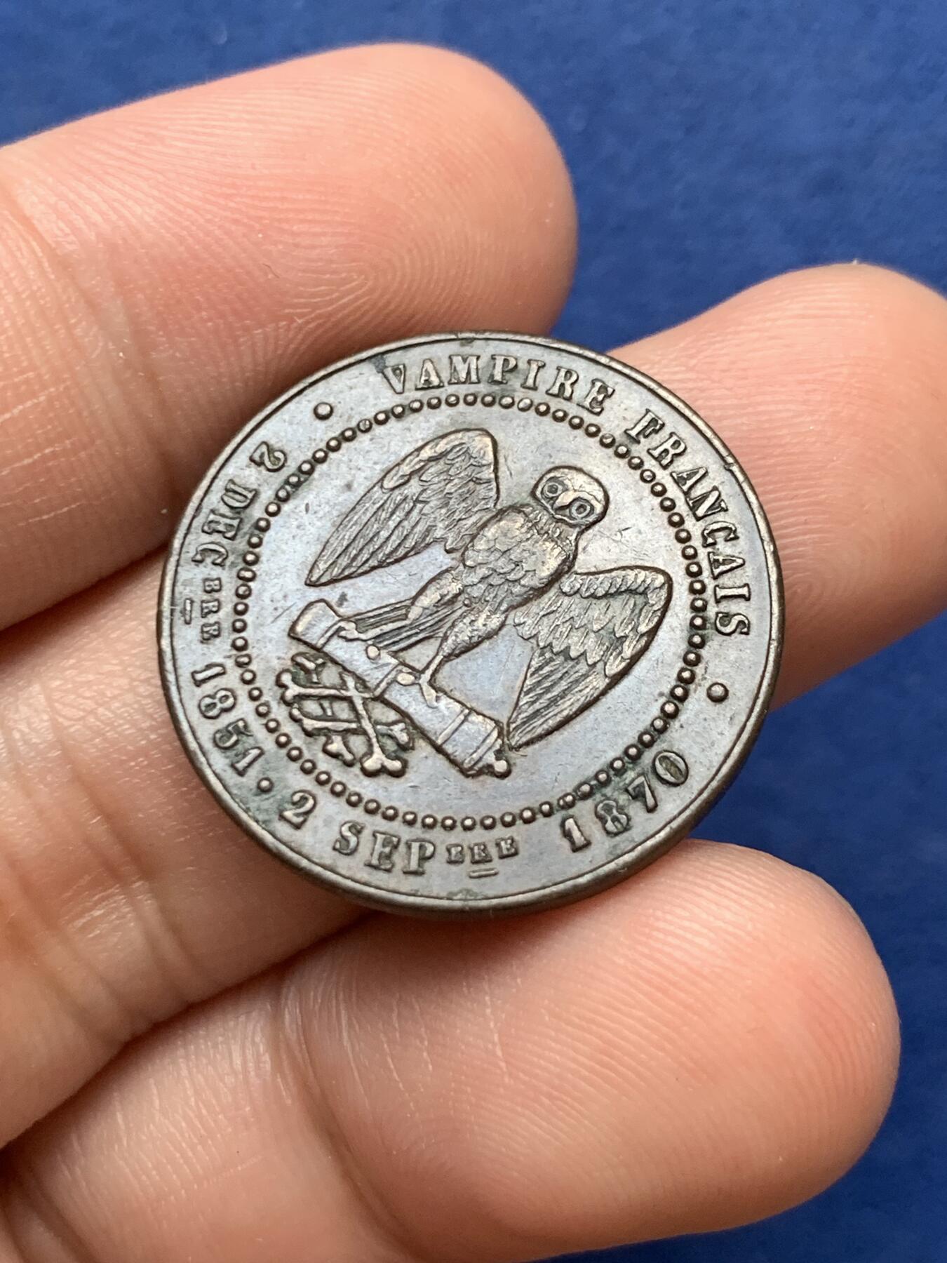 《竞宝斋》第299场- 周日，周一  2场连拍 （全场包邮） 1870年拿破仑三世色当之耻 普法战争讽刺代币