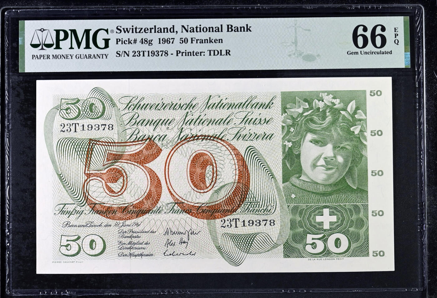 【Blue Auction】✨世界纸币精拍第530期【精】 【冠军分】瑞士 1967年50法郎 苹果园 PMG66EPQ 
