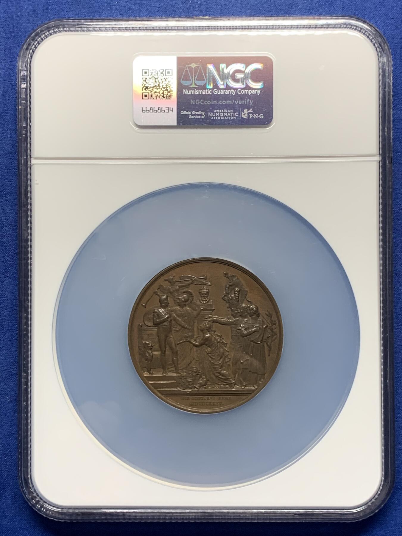 《竞宝斋》第299场- 周日，周一  2场连拍 （全场包邮） NGC MS63BN 1824年早期查理十世加冕盛大典礼大铜章 直径50.5mm，双面工艺好，超高浮雕，罕见铜章 加厚盒装