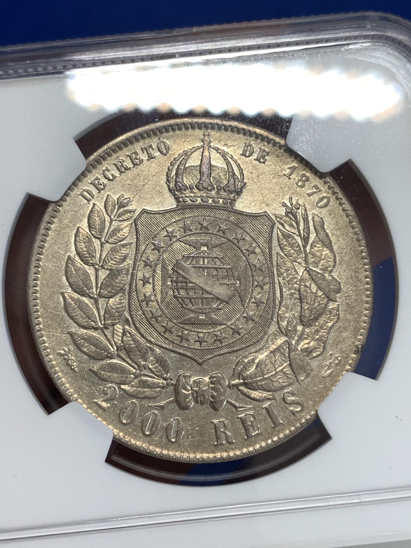 《竞宝斋》第299场- 周日，周一  2场连拍 （全场包邮） NGC AUD 巴西1889年2000R大银币