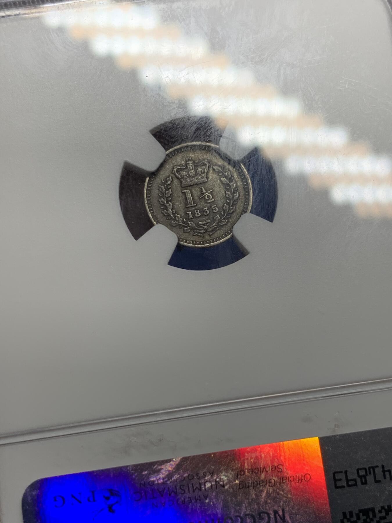 《竞宝斋》第299场- 周日，周一  2场连拍 （全场包邮） NGC AU50 1835年英国威廉四世1.5便士适用于殖民地 小面值辅币历经充分流通仍有此分数 MA同级别售价240美元！