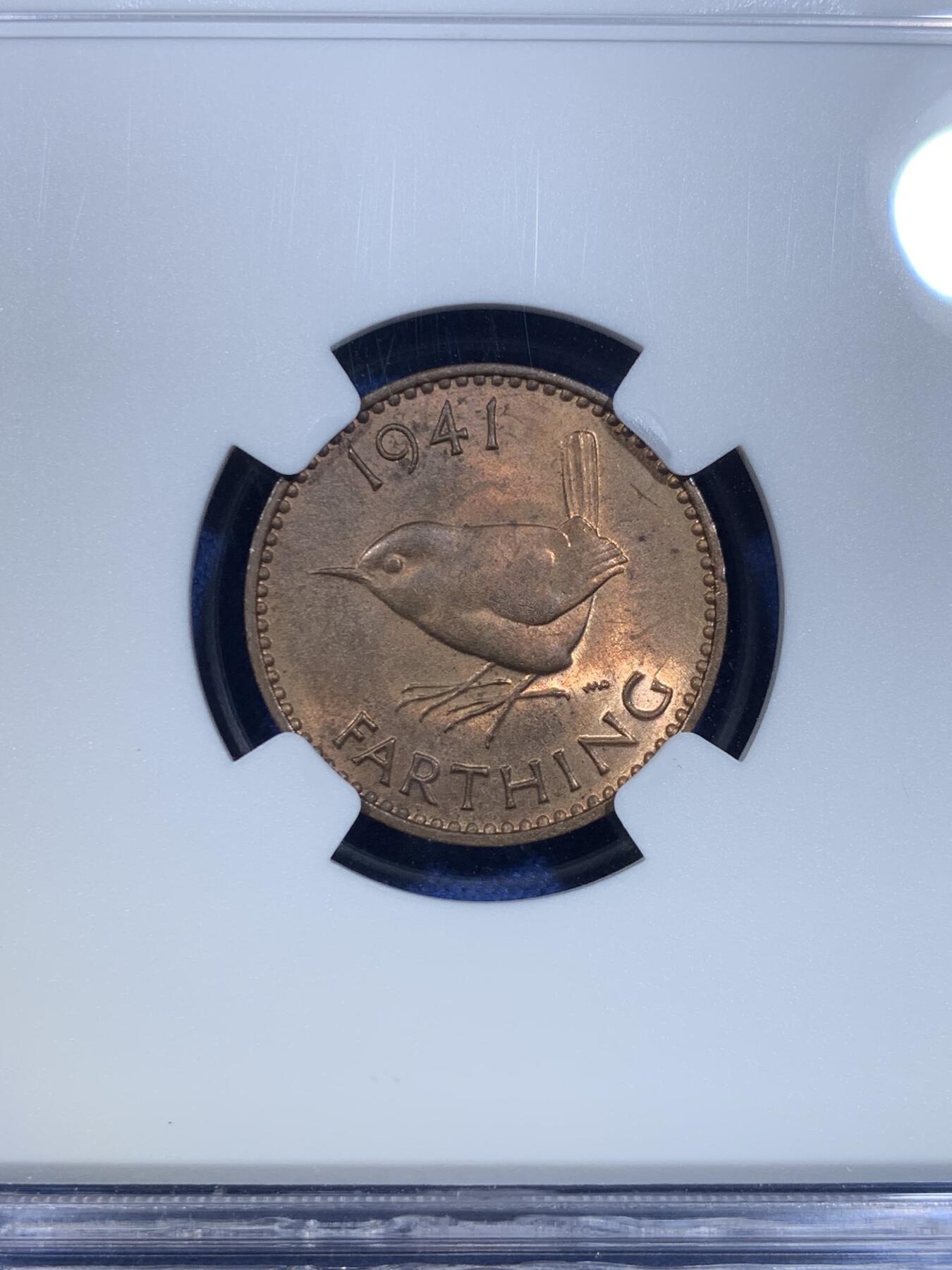 《竞宝斋》第299场- 周日，周一  2场连拍 （全场包邮） NGC MS63RB 英国1941年乔治六世法新铜币