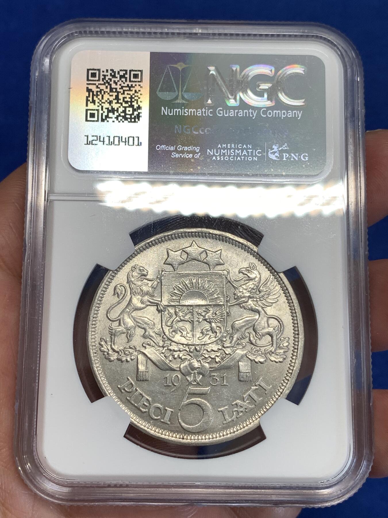 《竞宝斋》第299场- 周日，周一  2场连拍 （全场包邮） NGC UNC 拉脱维亚1931年5L大银币