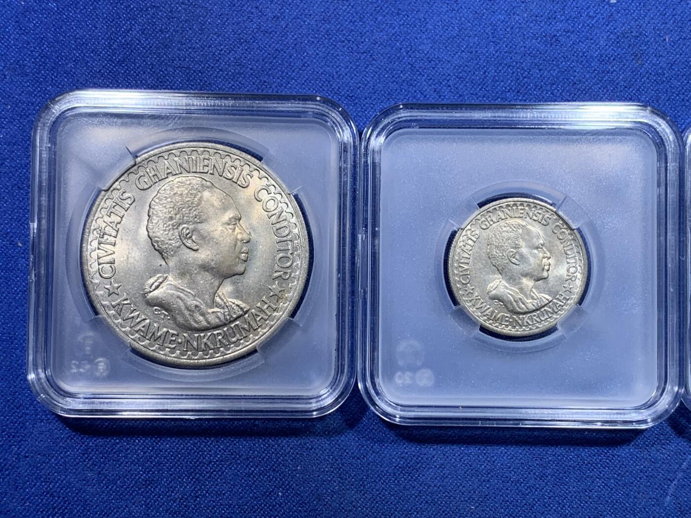 《竞宝斋》第299场- 周日，周一  2场连拍 （全场包邮） 1965 加纳 MS 四枚全套 大热品种  老藏家封装拆出入盒 克瓦米·恩克鲁玛头像 一步到位 适合自藏