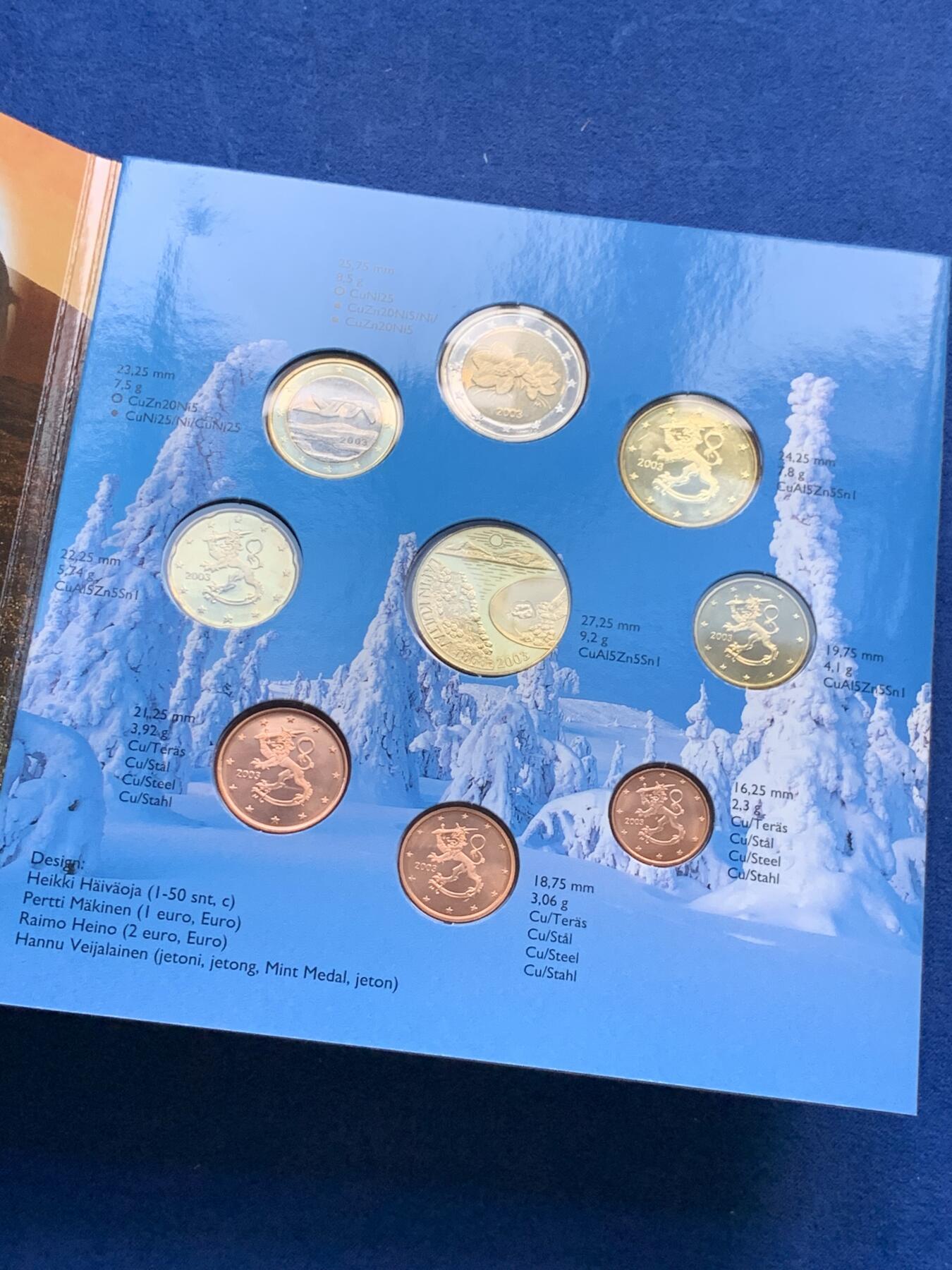 《竞宝斋》第299场- 周日，周一  2场连拍 （全场包邮） 2003年芬兰欧元卡册 带一枚章