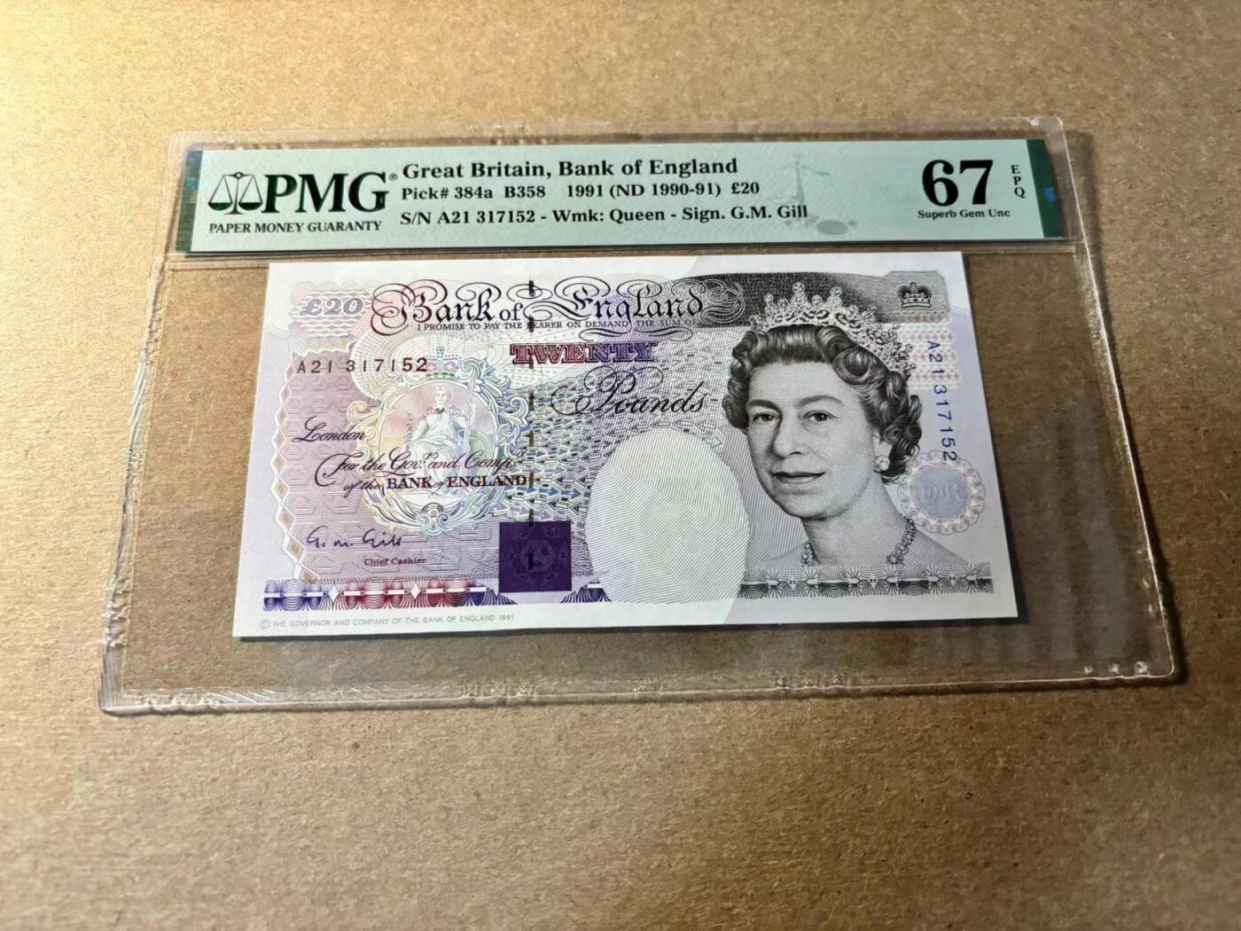 【Blue Auction】✨世界纸币精拍第530期【精】 英国 1991年20镑 皇冠初版 PMG67EPQ 高分