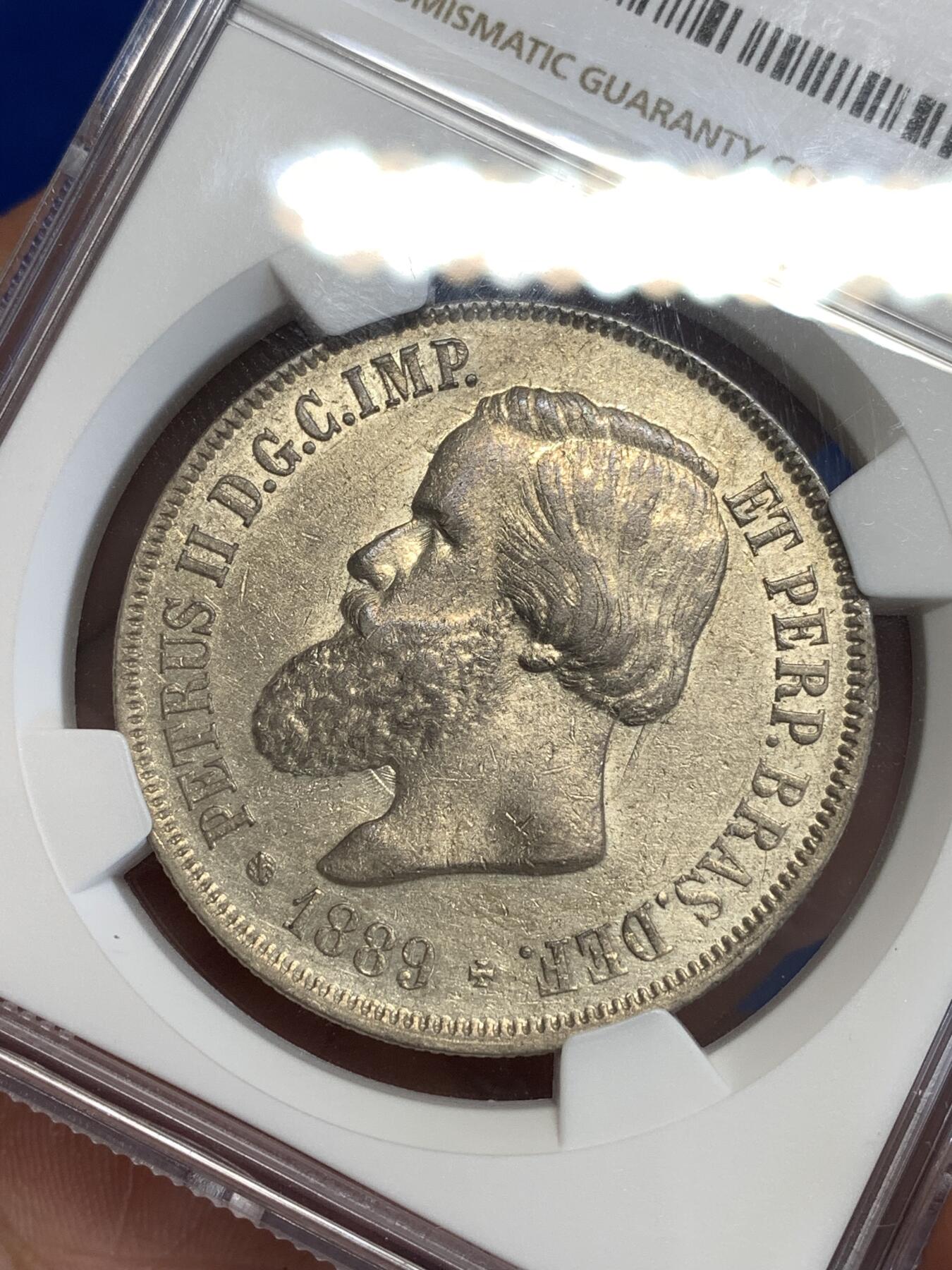 《竞宝斋》第299场- 周日，周一  2场连拍 （全场包邮） NGC AUD 巴西1889年2000R大银币