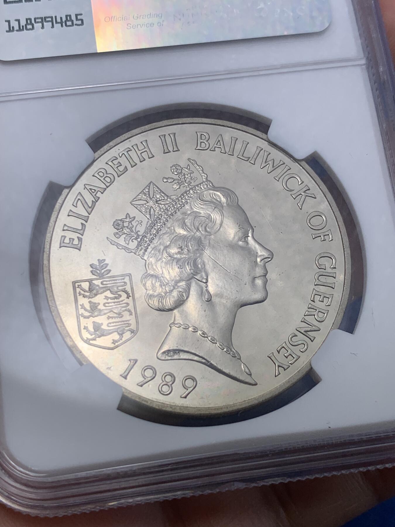 《竞宝斋》第299场- 周日，周一  2场连拍 （全场包邮） NGC MS64 1989年英属根西岛亨利一世（1100-1135）国王2磅纪念币