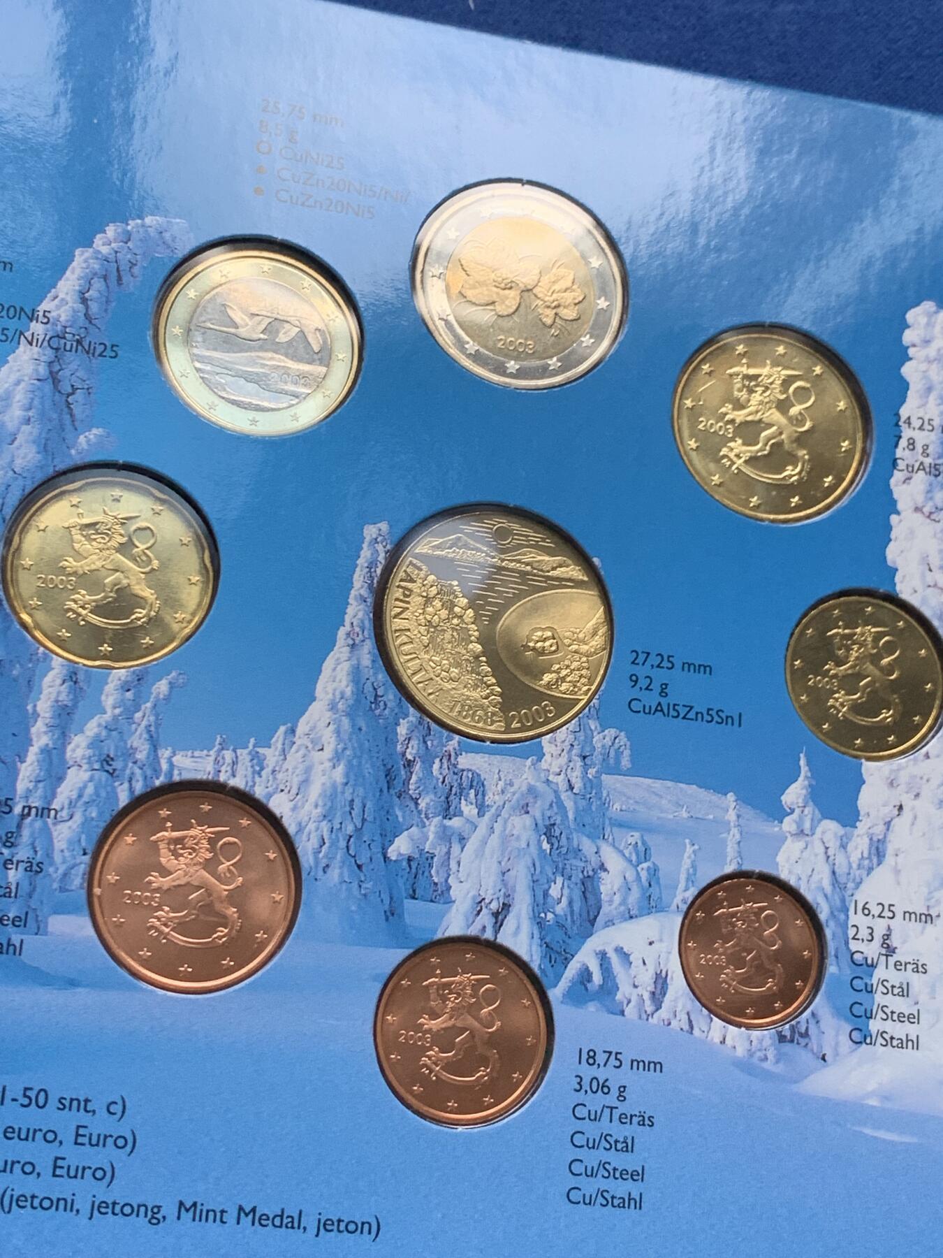 《竞宝斋》第299场- 周日，周一  2场连拍 （全场包邮） 2003年芬兰欧元卡册 带一枚章