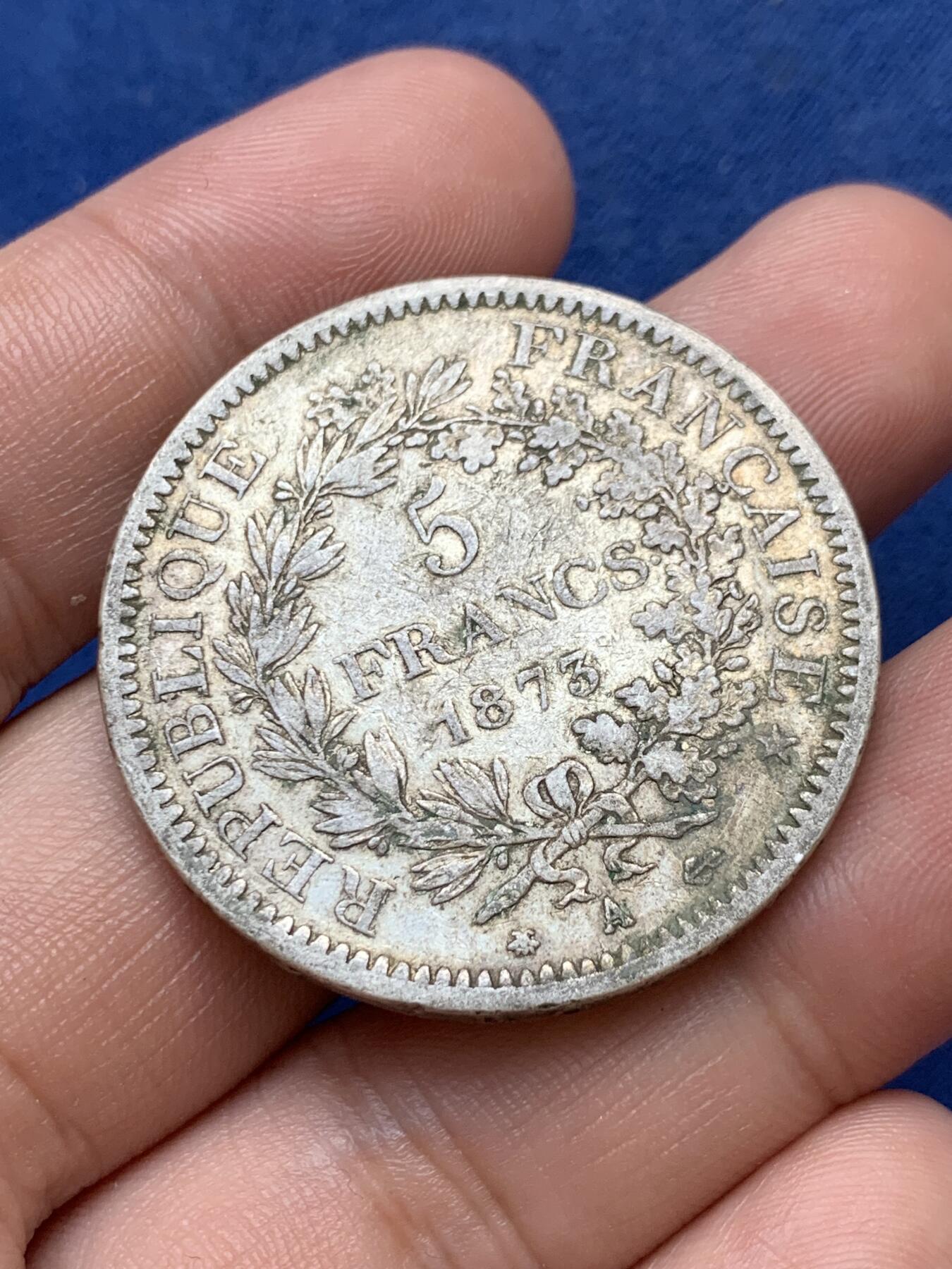 《竞宝斋》第299场- 周日，周一  2场连拍 （全场包邮） 法国 1873年 大力神 5法郎银币 原味流通