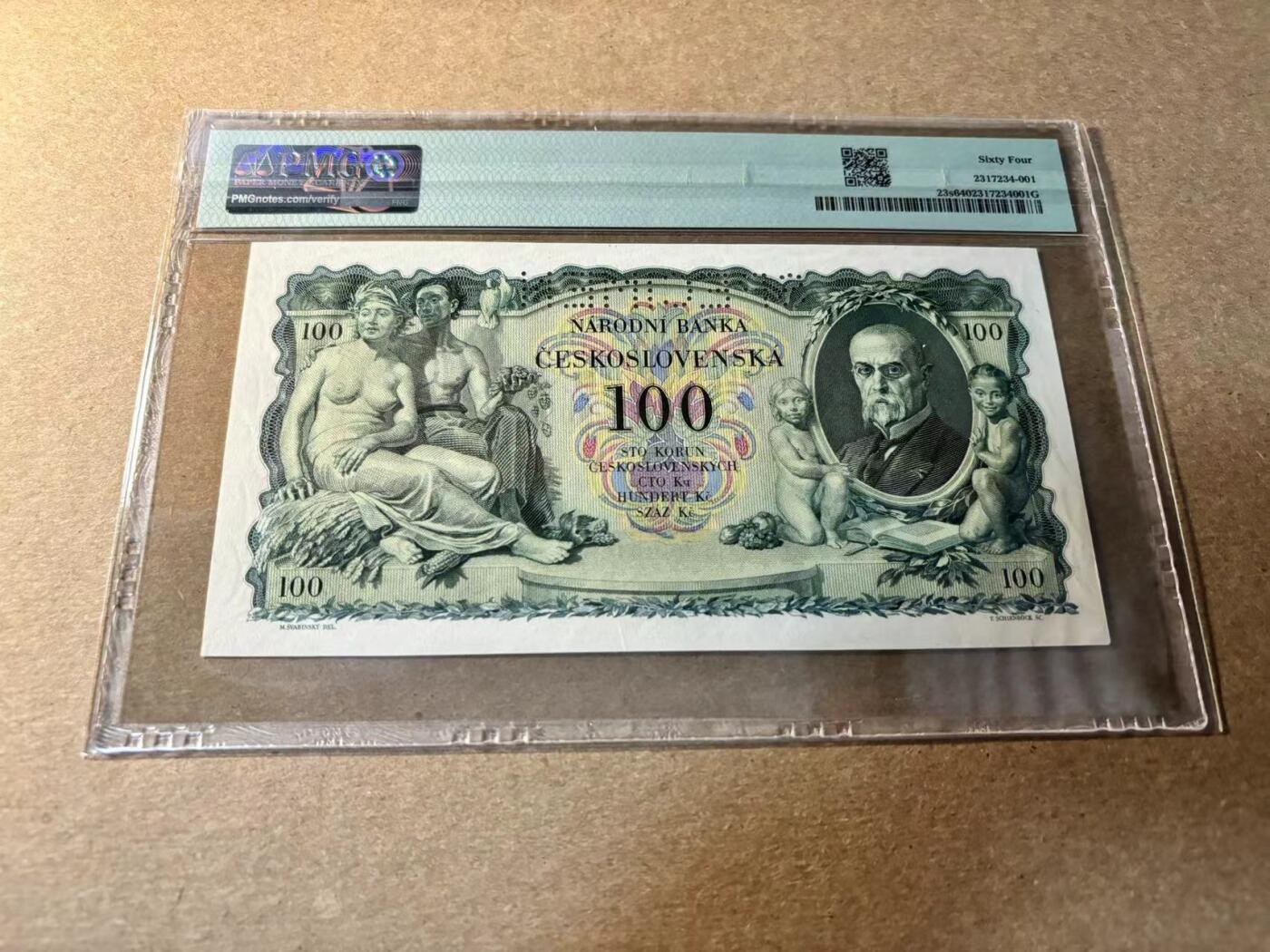 【Blue Auction】✨世界纸币精拍第530期【精】 捷斯 1931年100克朗 样钞 PMG64 设计精美 