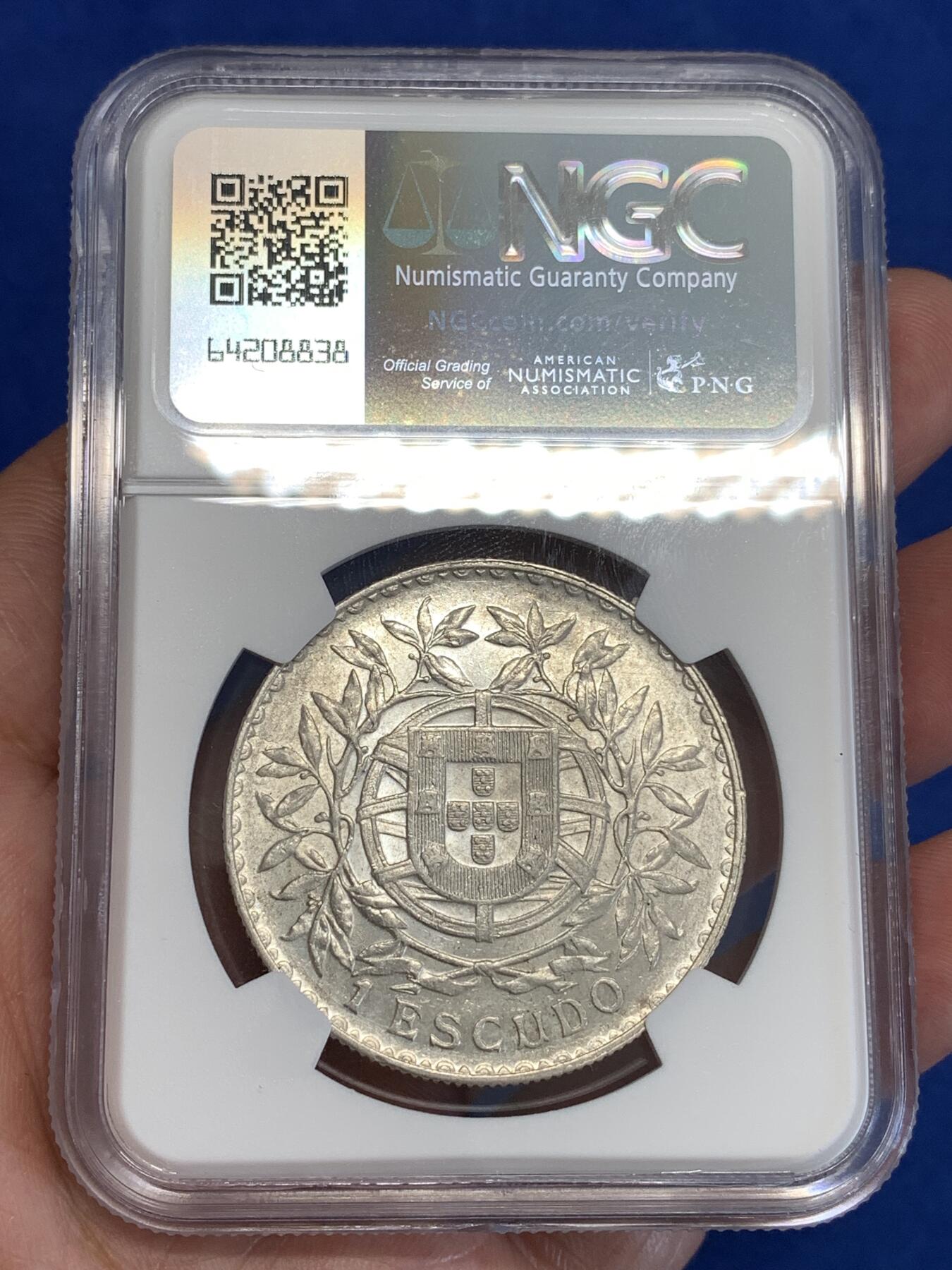 《竞宝斋》第299场- 周日，周一  2场连拍 （全场包邮） NGC AU55 葡萄牙1915年1埃斯库多大银币