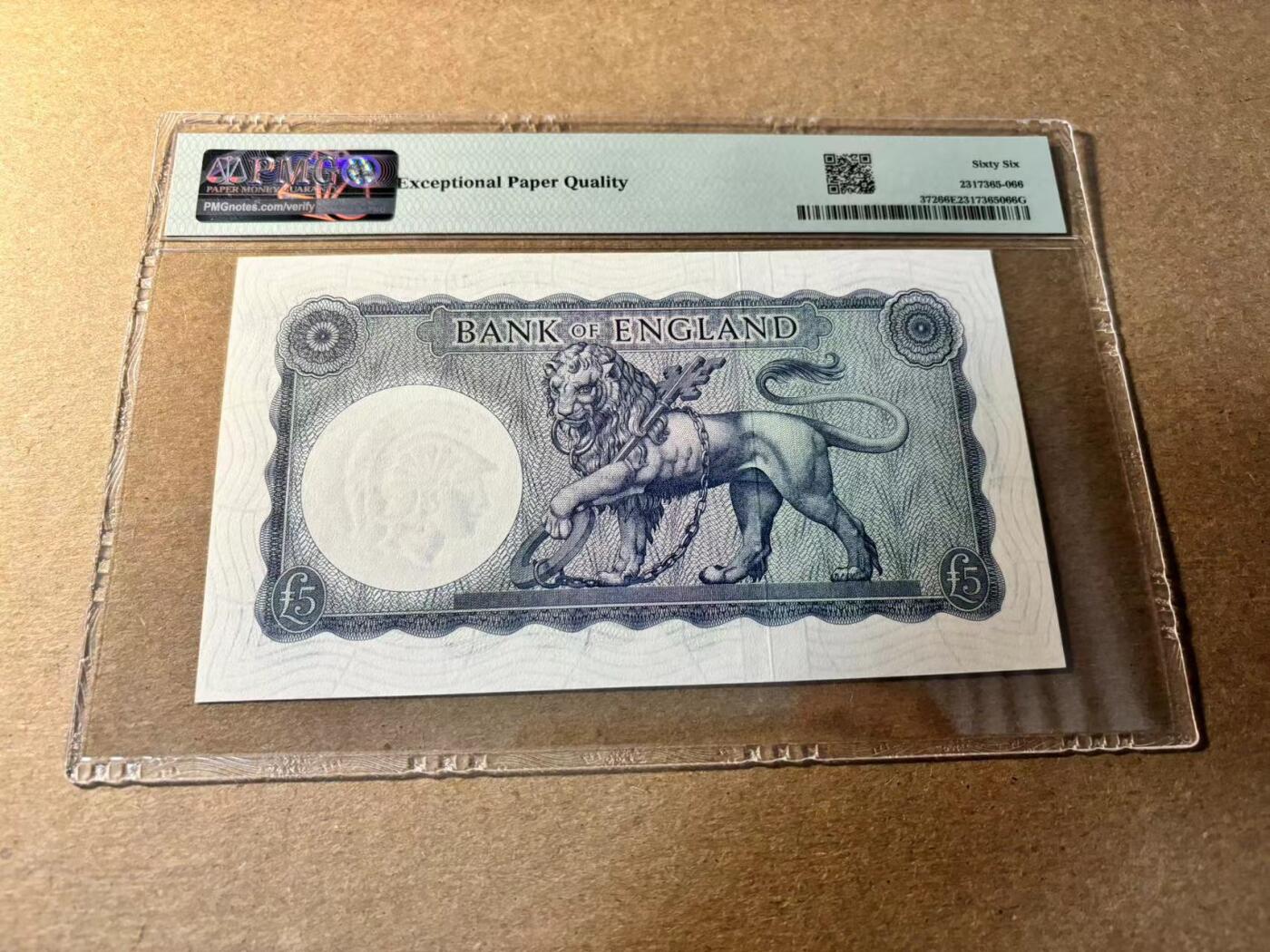 【Blue Auction】✨世界纸币精拍第530期【精】 英国 B序列 1961-63年5镑 PMG66EPQ  