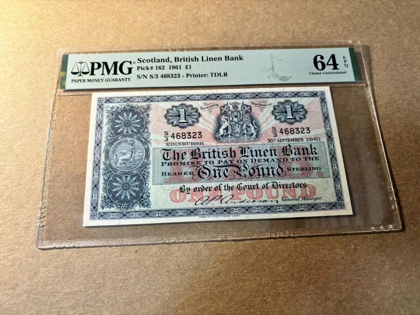 【Blue Auction】✨世界纸币精拍第530期【精】 苏格兰 1961年1镑 PMG64EPQ 