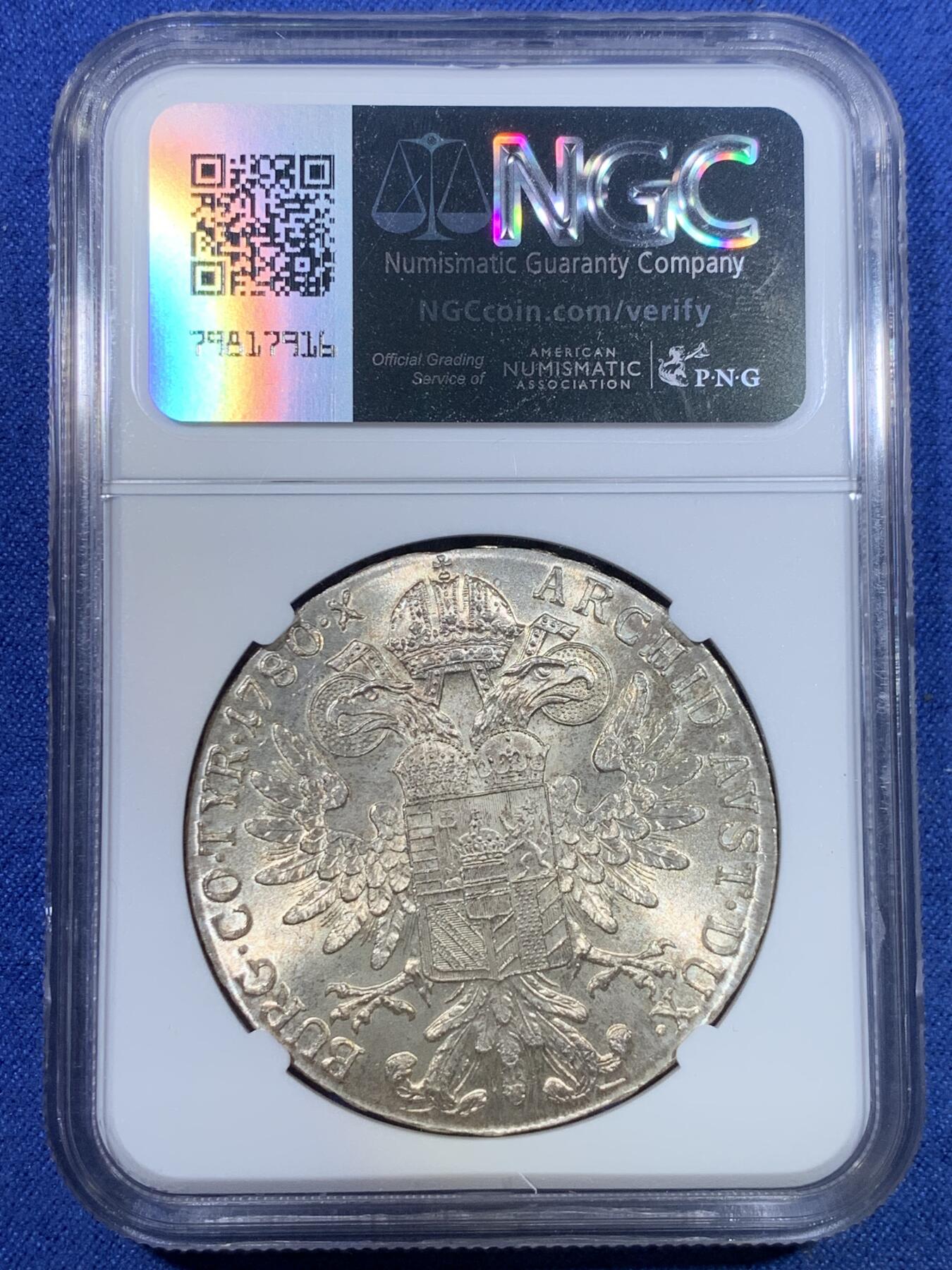 《竞宝斋》第299场- 周日，周一  2场连拍 （全场包邮） NGC MS64 奥地利1780年玛利亚·特丽莎1泰勒大银币 后铸版