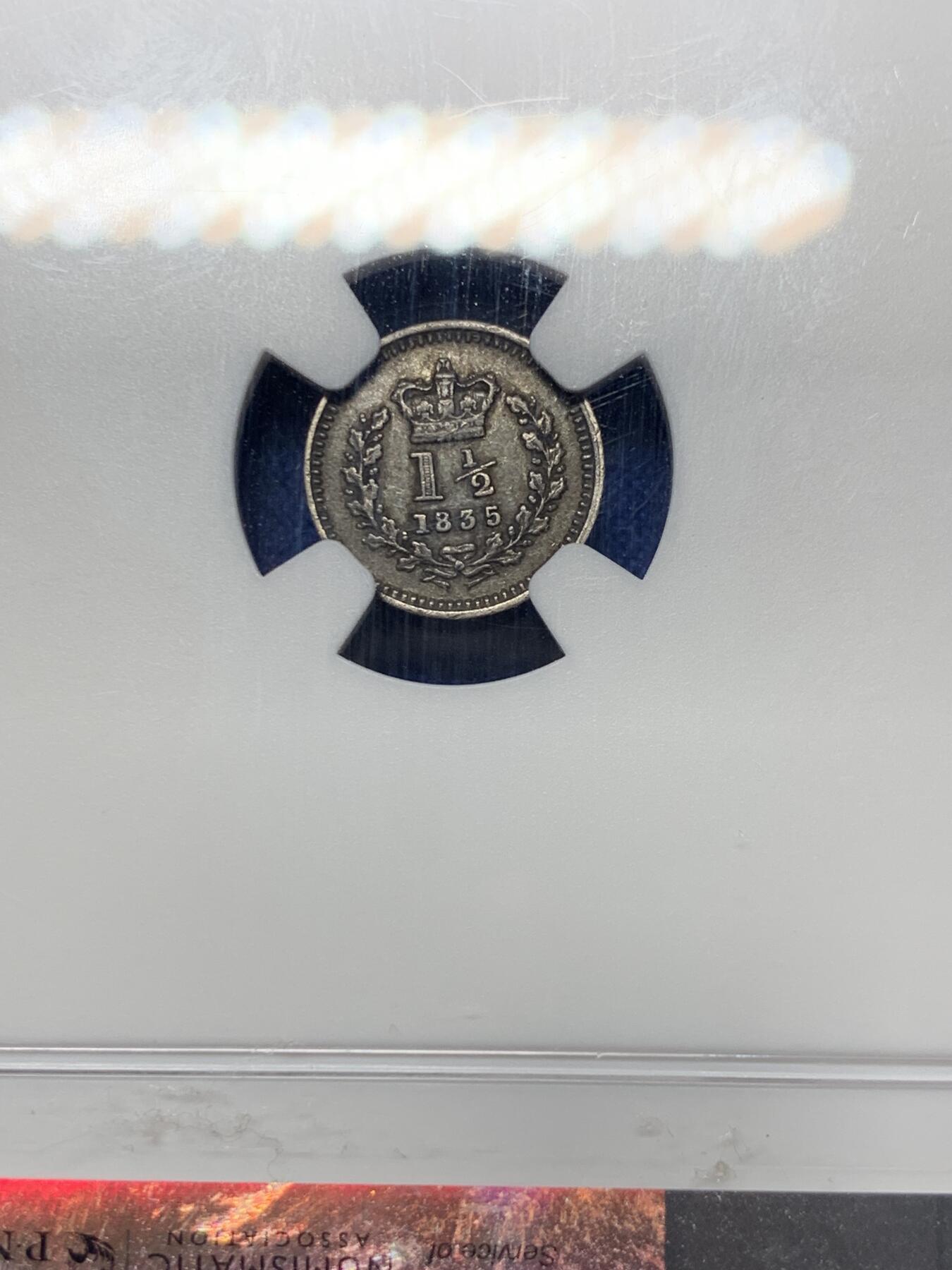 《竞宝斋》第299场- 周日，周一  2场连拍 （全场包邮） NGC AU50 1835年英国威廉四世1.5便士适用于殖民地 小面值辅币历经充分流通仍有此分数 MA同级别售价240美元！