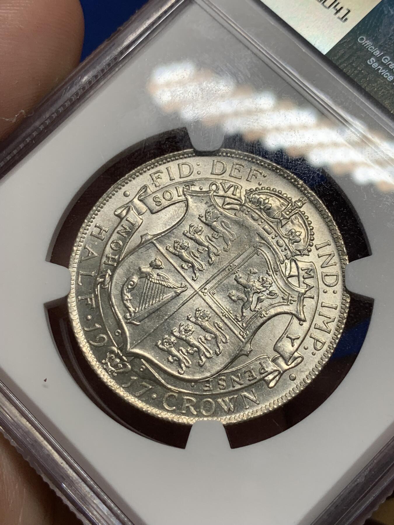 《竞宝斋》第299场- 周日，周一  2场连拍 （全场包邮） NGC MS63 英国1917乔治五世半克朗 强转光 cgs80砸出 上海n低评