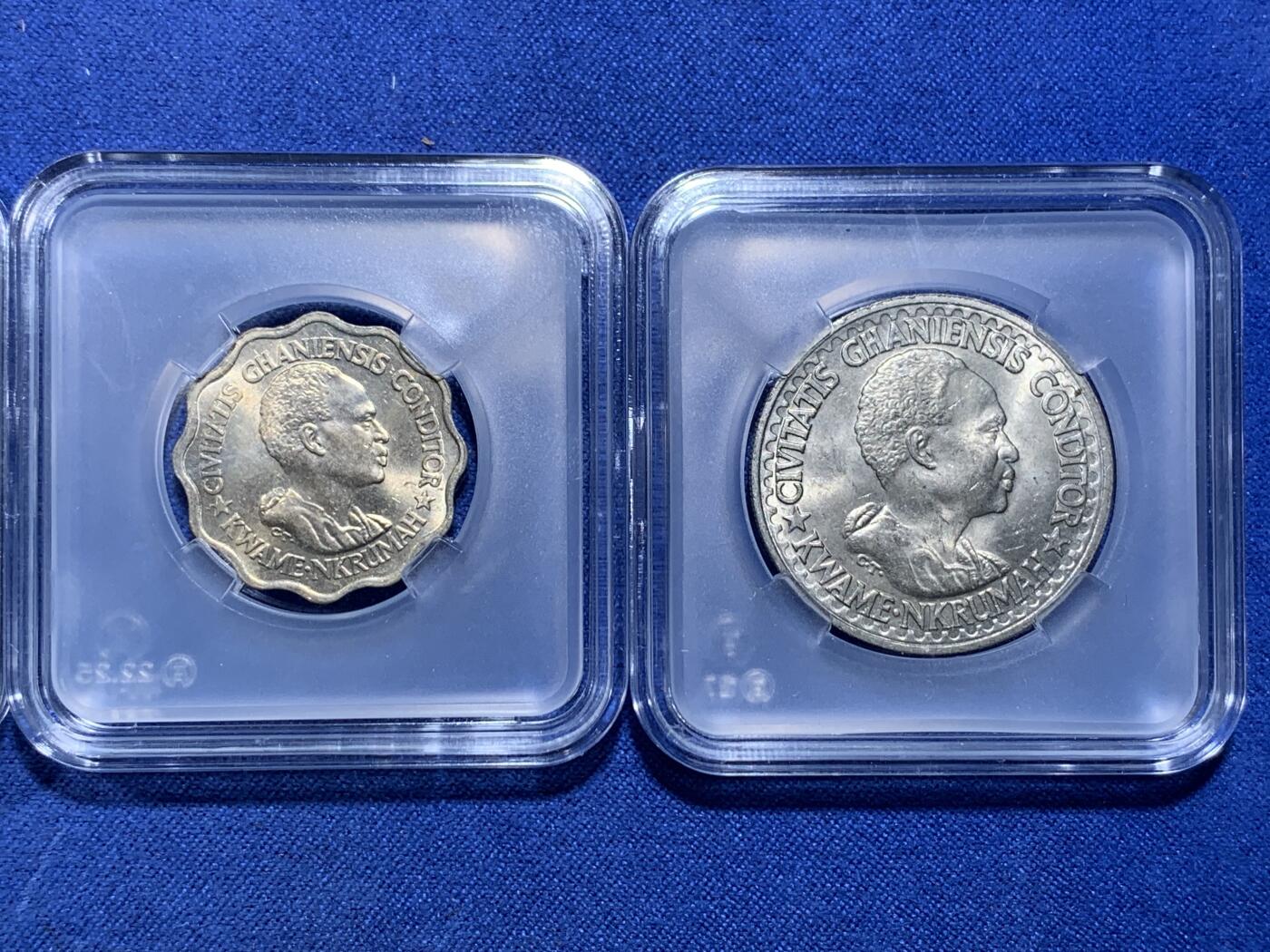 《竞宝斋》第299场- 周日，周一  2场连拍 （全场包邮） 1965 加纳 MS 四枚全套 大热品种  老藏家封装拆出入盒 克瓦米·恩克鲁玛头像 一步到位 适合自藏