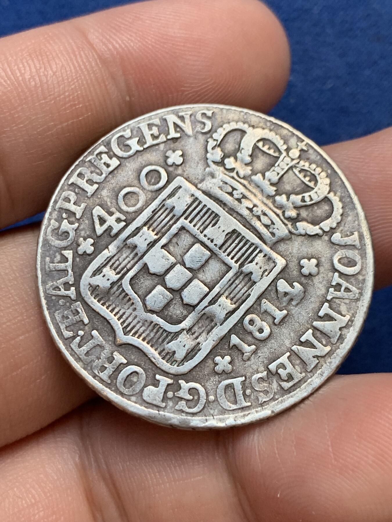 《竞宝斋》第299场- 周日，周一  2场连拍 （全场包邮） 1814年葡萄牙400瑞斯银币 最大面值 底板干净