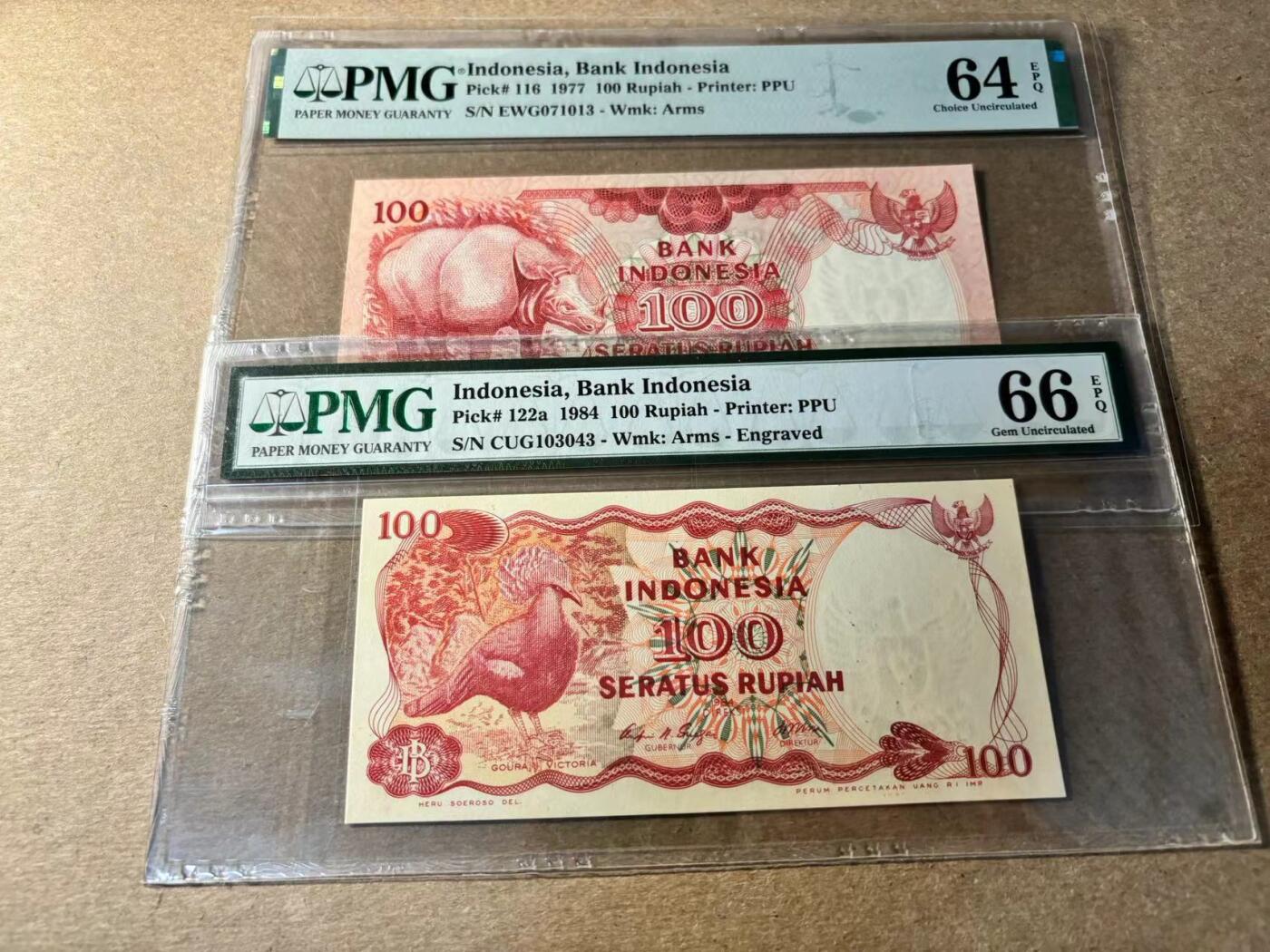 【Blue Auction】✨世界纸币精拍第530期【精】 【一组2张】印尼 1977-84年100卢比 PMG66EPQ-64EPQ