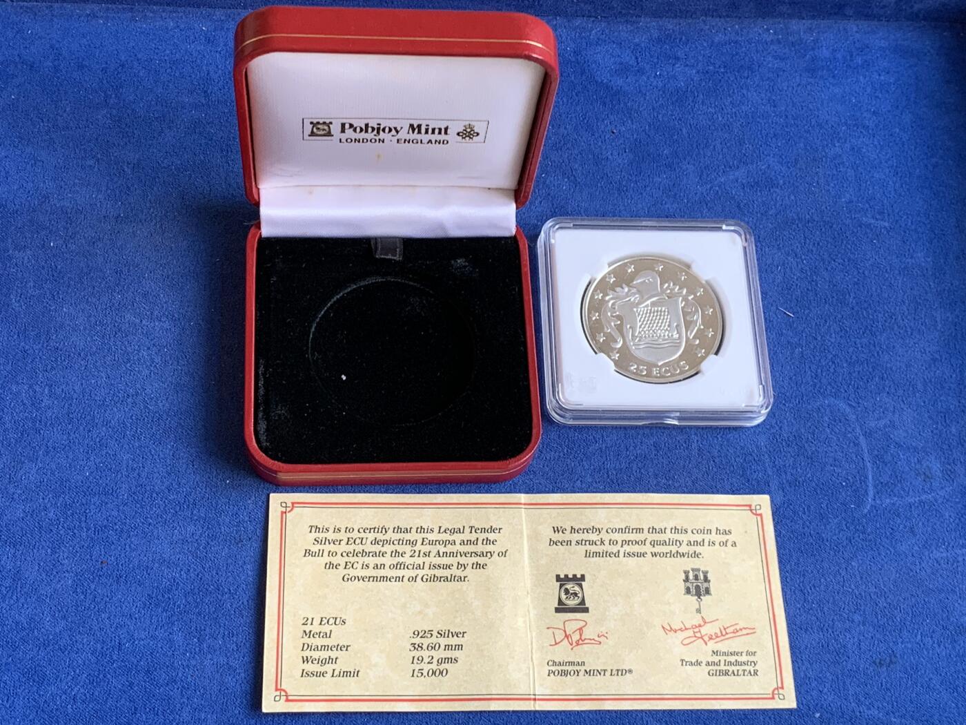 《竞宝斋》第299场- 周日，周一  2场连拍 （全场包邮） 1994年英属马恩岛联合国成立50周年25ECUS纪念币 19.2克 38.0毫米 925银