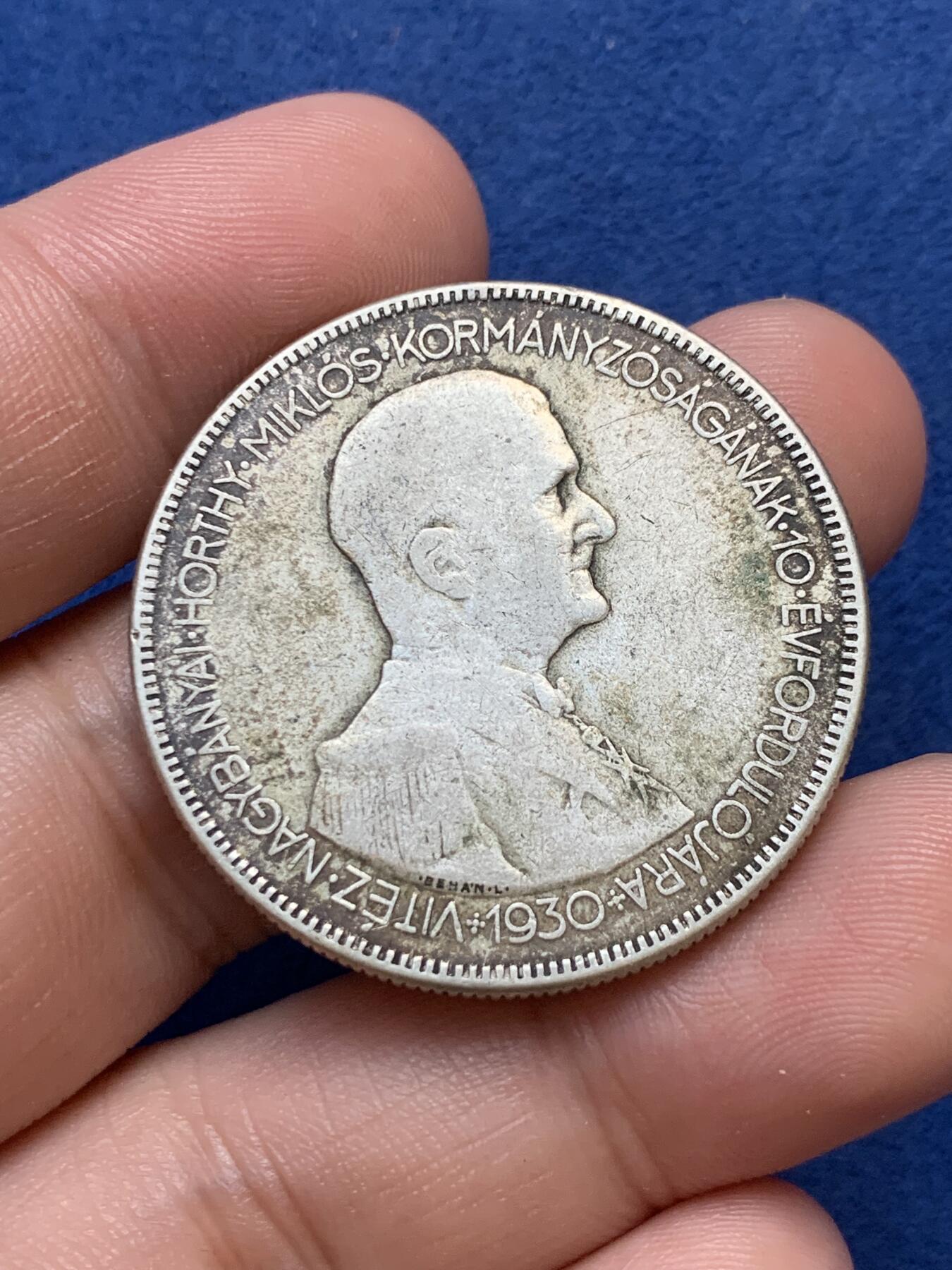 《竞宝斋》第299场- 周日，周一  2场连拍 （全场包邮） 匈牙利霍尔蒂1930年双天使5潘戈大银币