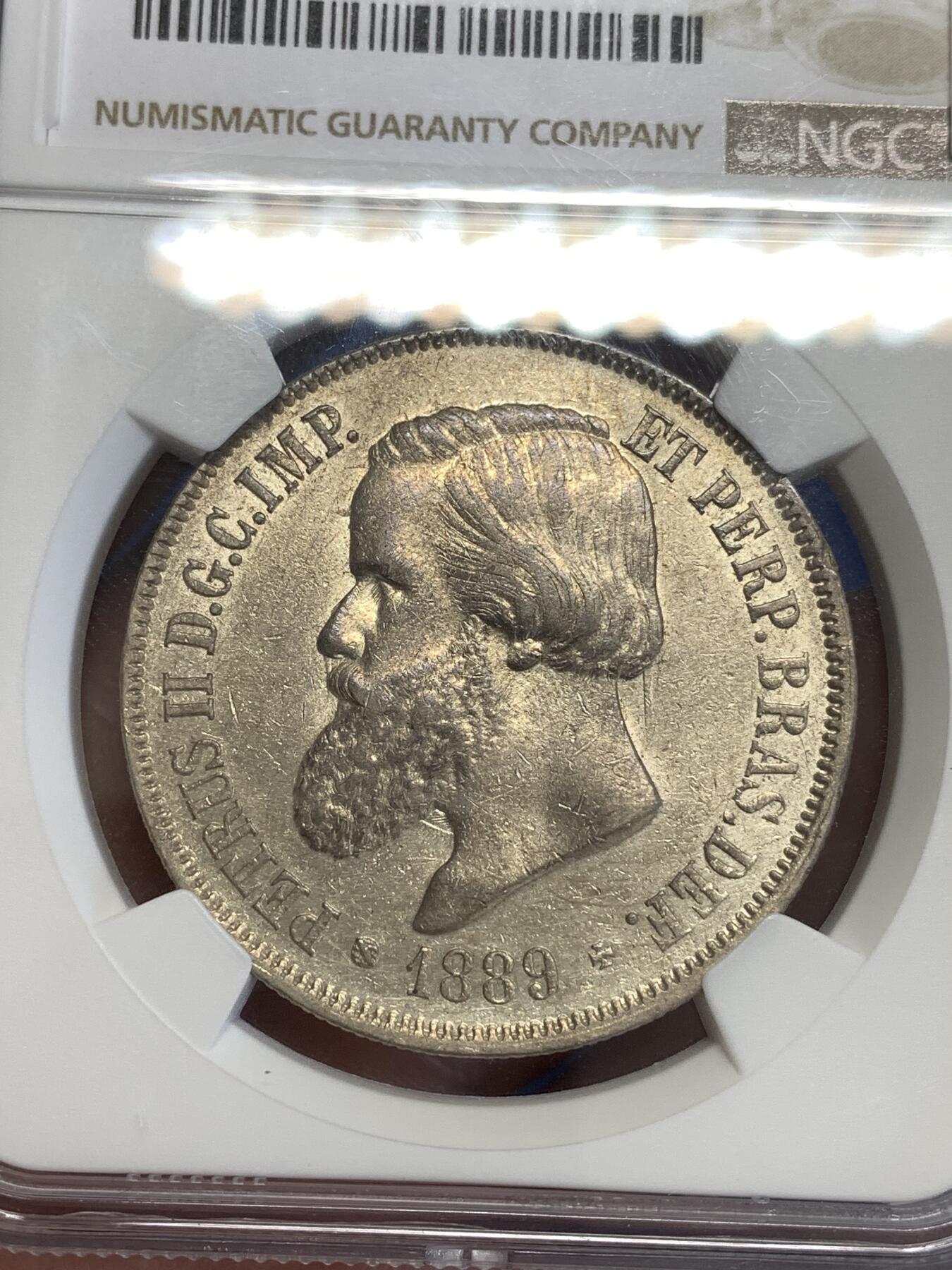 《竞宝斋》第299场- 周日，周一  2场连拍 （全场包邮） NGC AUD 巴西1889年2000R大银币