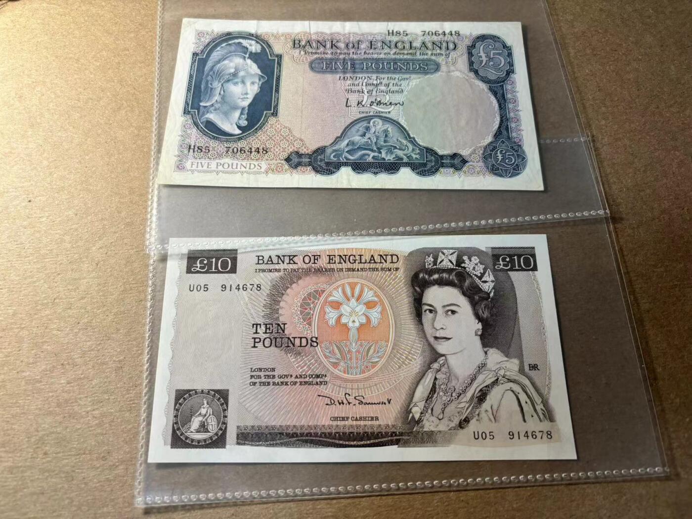 【Blue Auction】✨世界纸币精拍第530期【精】 【一组2张】英国 D序列10镑 UNC-&英国 B序列5镑 品相如图 