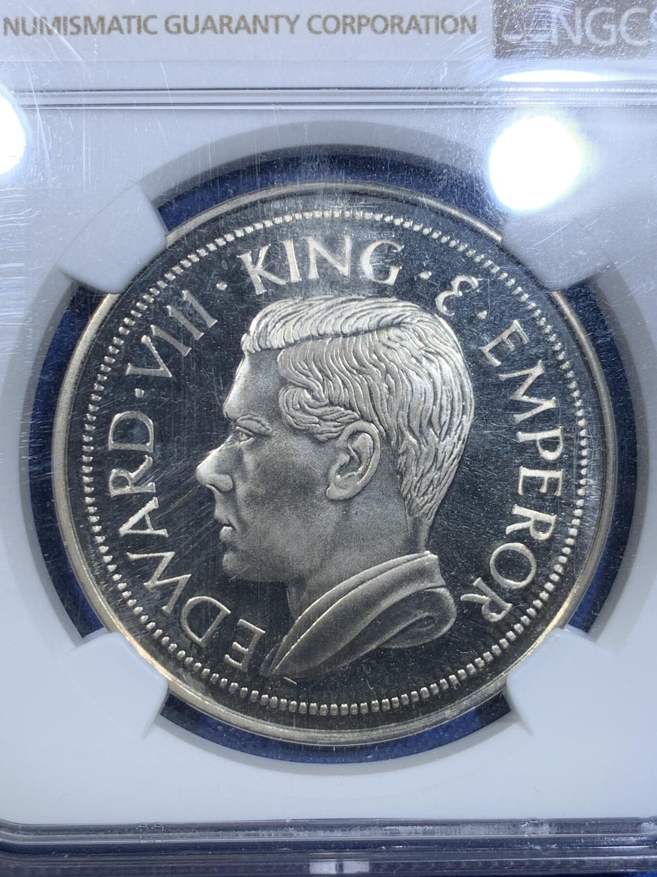 《竞宝斋》第299场- 周日，周一  2场连拍 （全场包邮） NGC PF68UC 香港1936爱德华八世纪念克朗 后铸，见于珍稀币目录。常见多为65 66，68高分难得